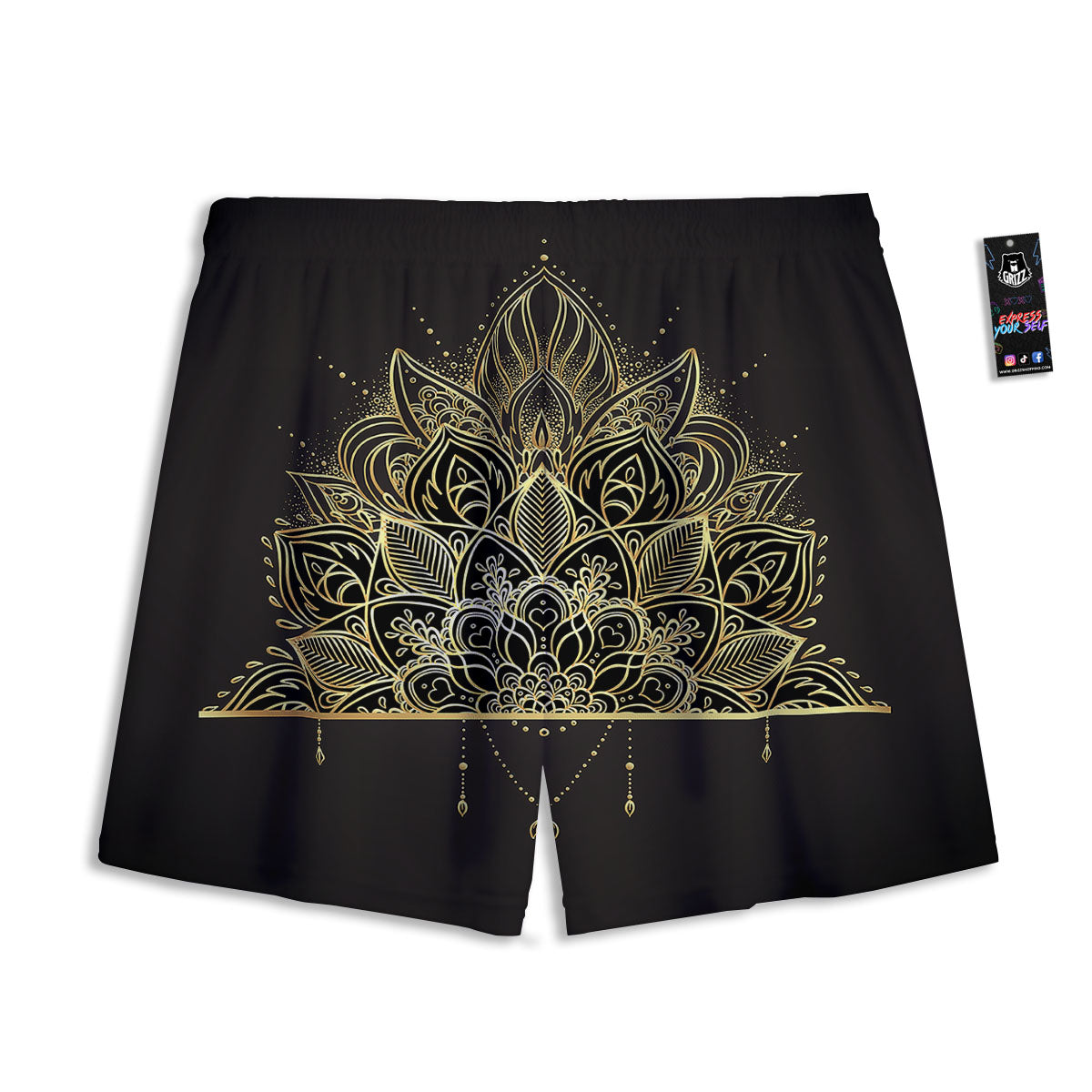 Lotus Spiritual Golden Print Mesh Shorts