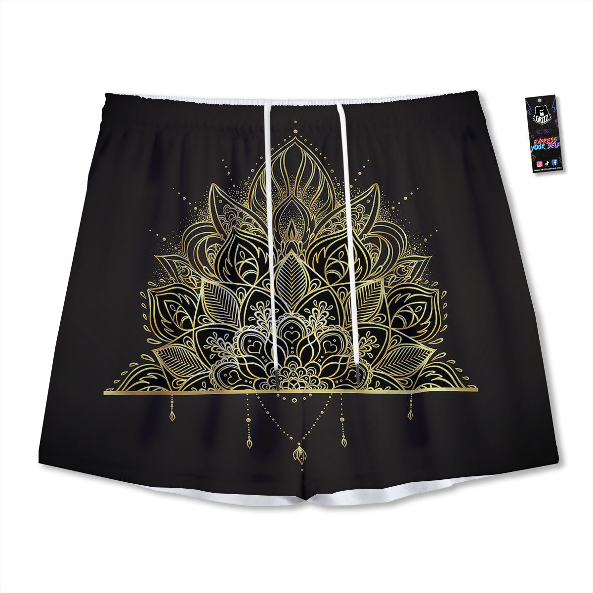 Lotus Spiritual Golden Print Mesh Shorts