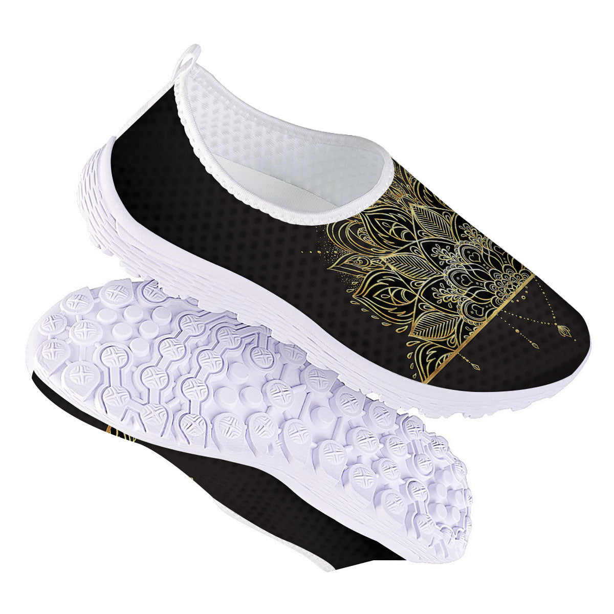 Lotus Spiritual Golden Print Nurse Shoes-grizzshop
