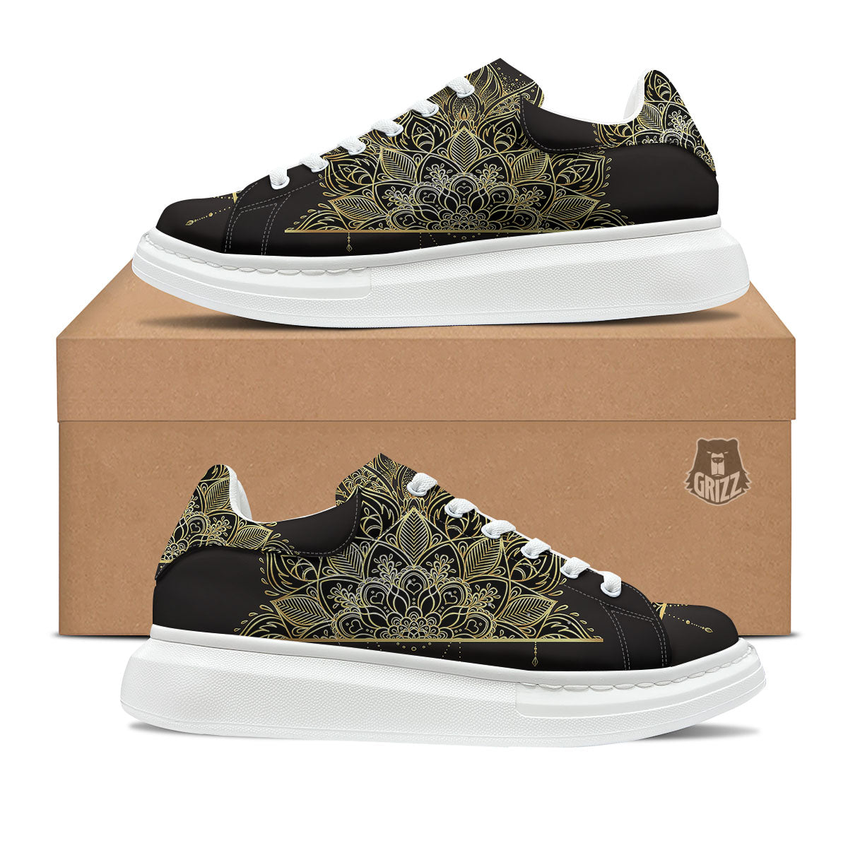 Lotus Spiritual Golden Print Platform Shoes-grizzshop