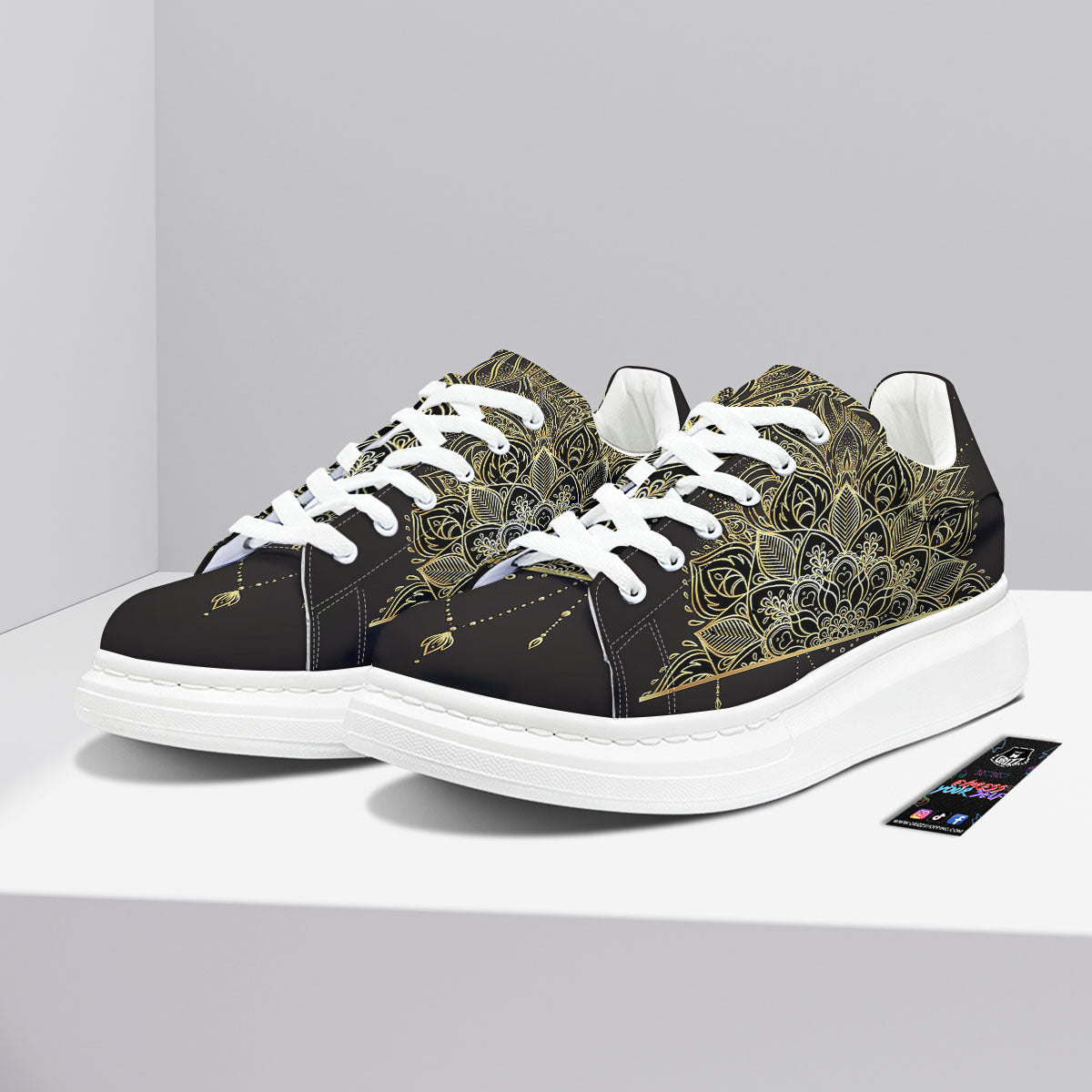 Lotus Spiritual Golden Print Platform Shoes-grizzshop