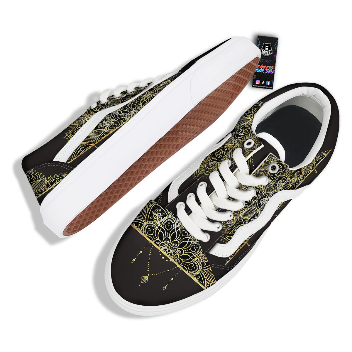 Lotus Spiritual Golden Print Skate Shoes-grizzshop