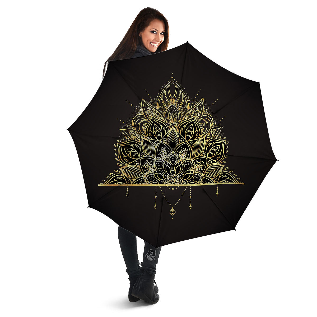 Lotus Spiritual Golden Print Umbrella-grizzshop
