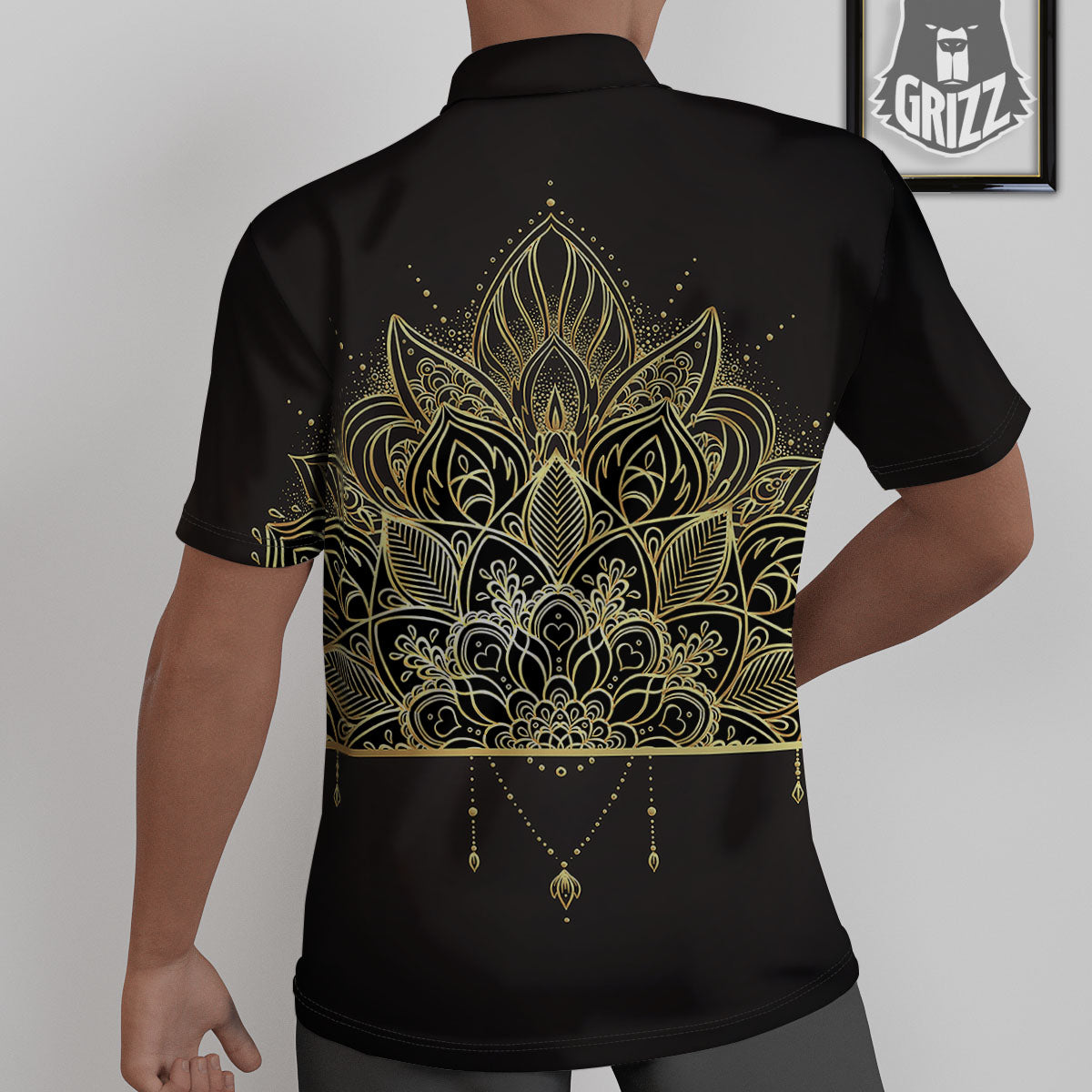 Lotus Spiritual Golden Print Untucked Shirts-grizzshop