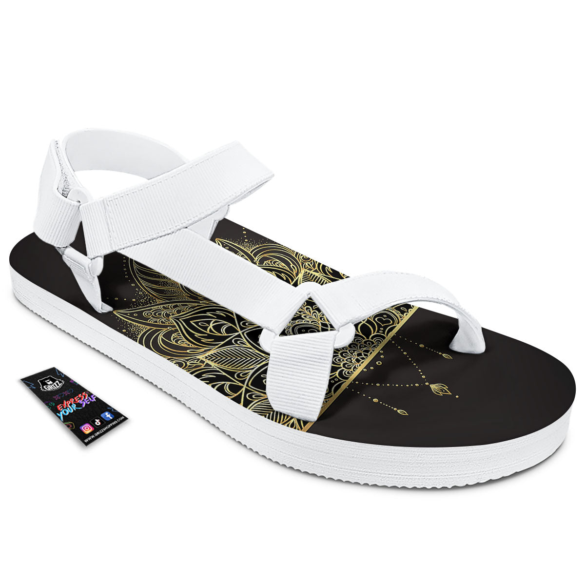Lotus Spiritual Golden Print White Open Toe Sandals-grizzshop