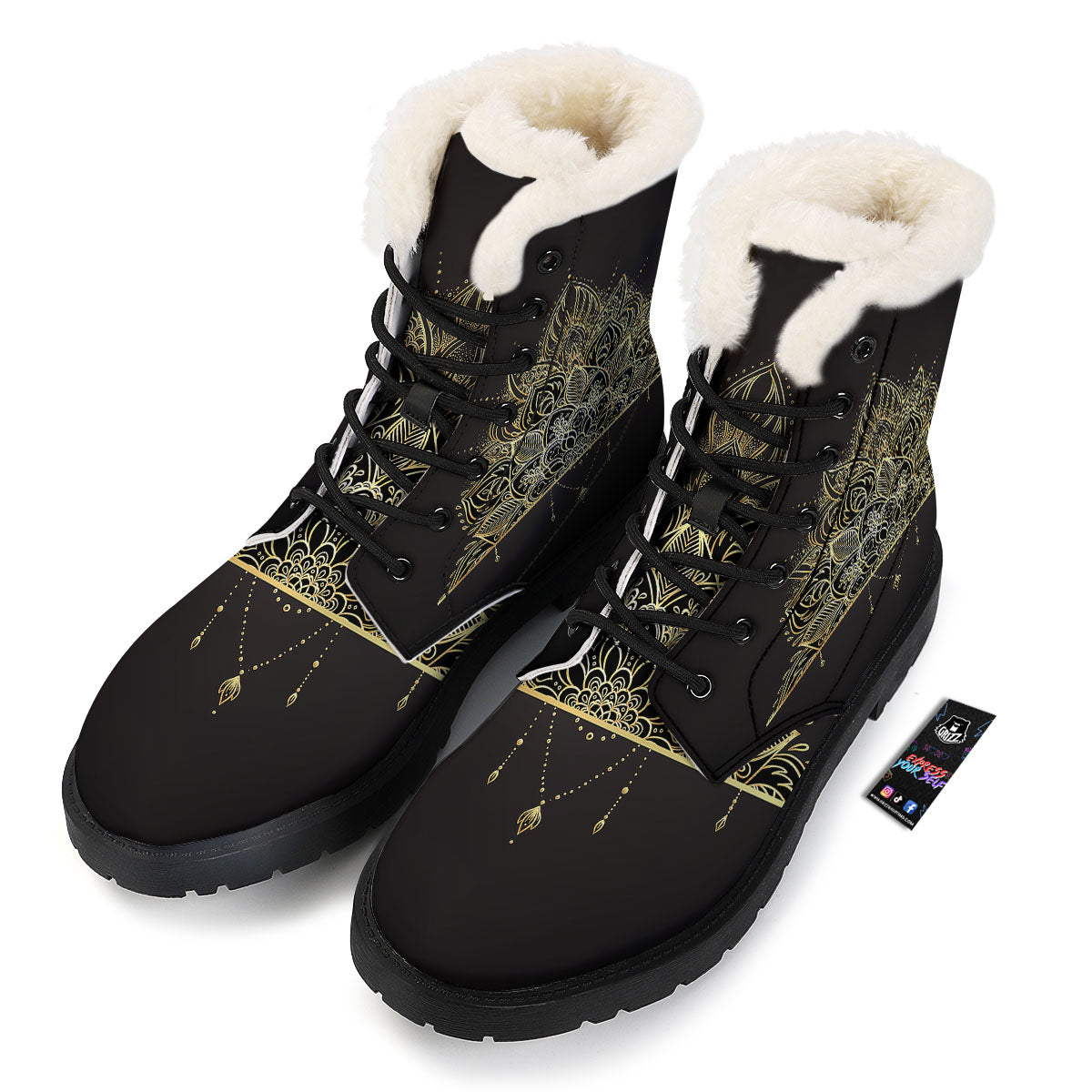 Lotus Spiritual Golden Print Winter Boots-grizzshop