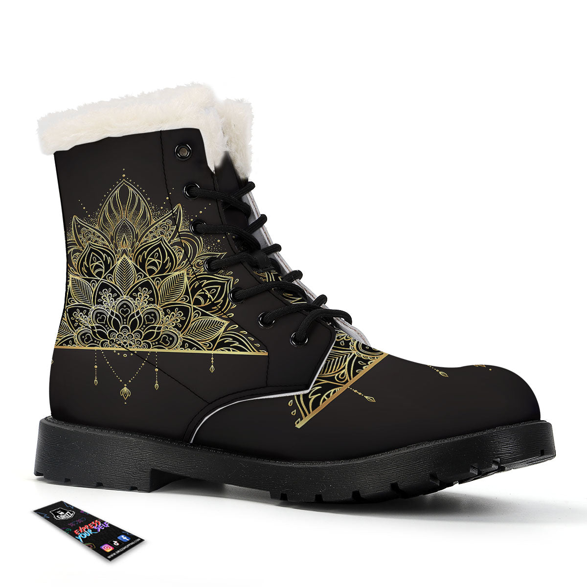 Lotus Spiritual Golden Print Winter Boots-grizzshop