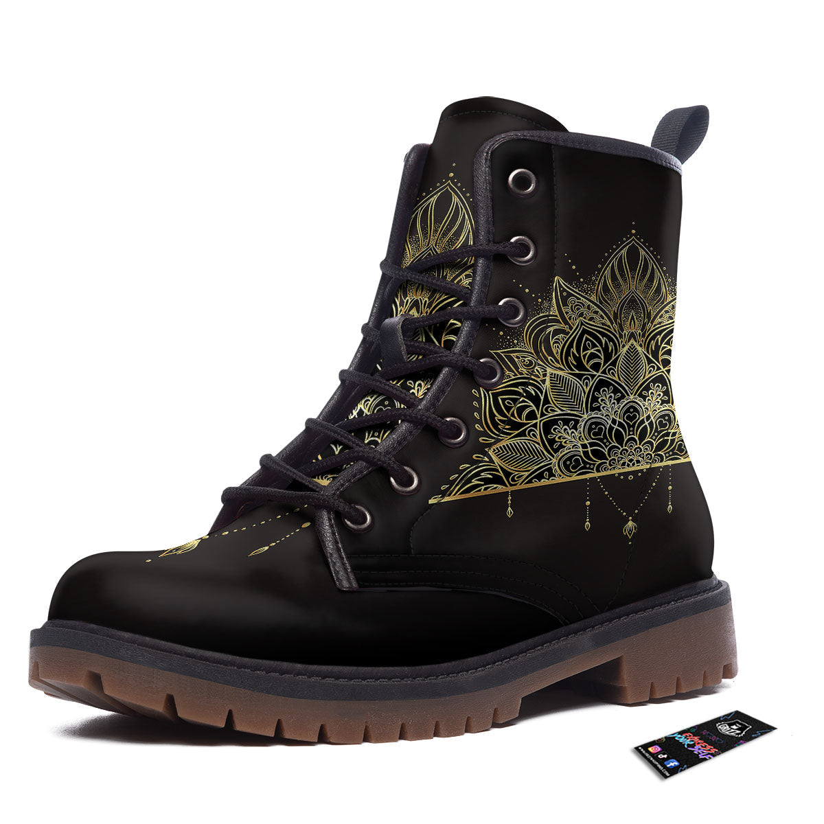 Lotus Spiritual Golden Print Work Boots-grizzshop