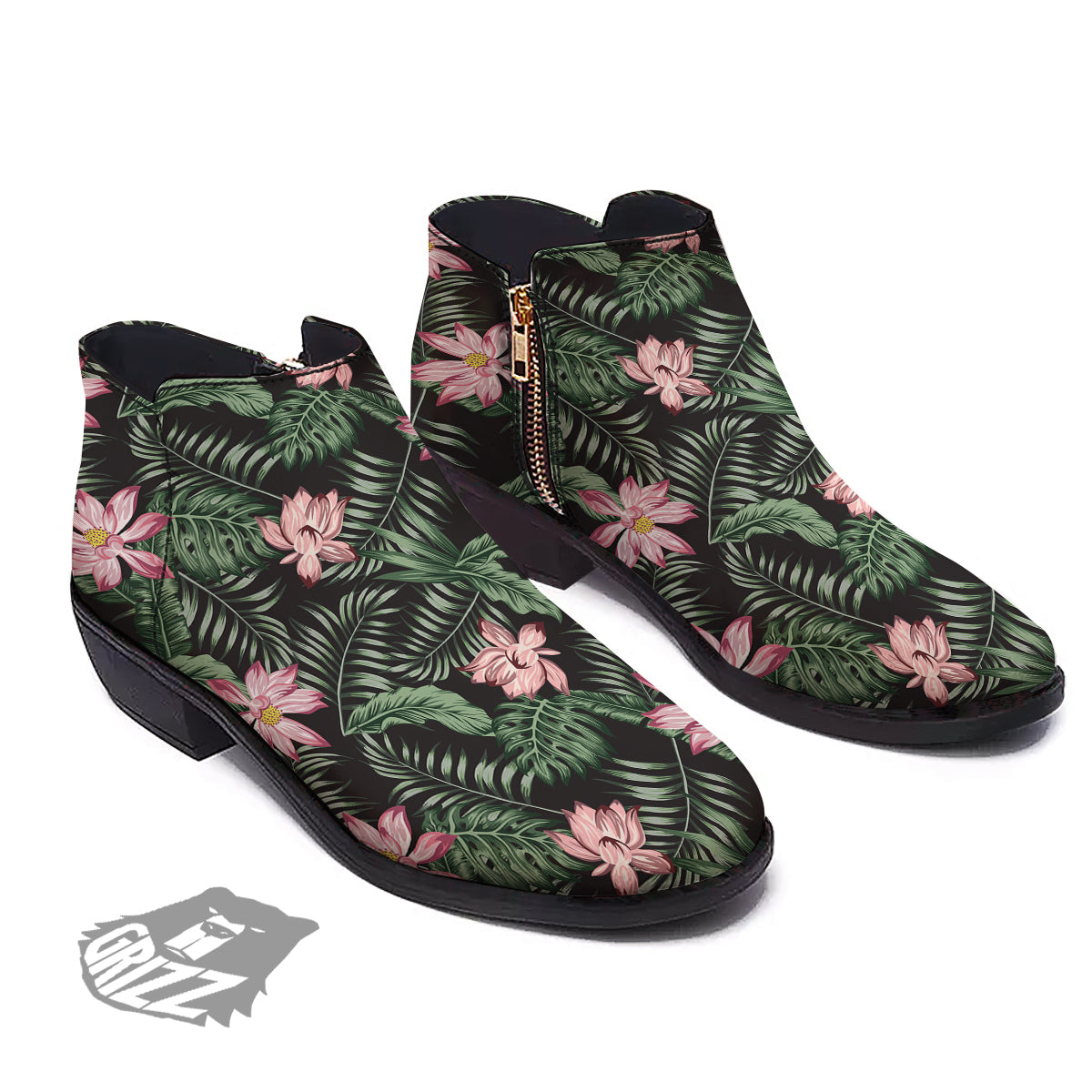 Lotus Tropical Print Pattern Ankle Boots-grizzshop