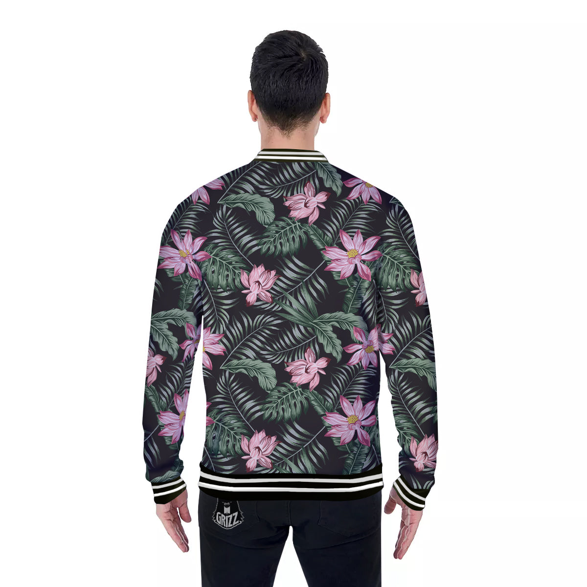 Lotus Tropical Print Pattern Baseball Jacket-grizzshop