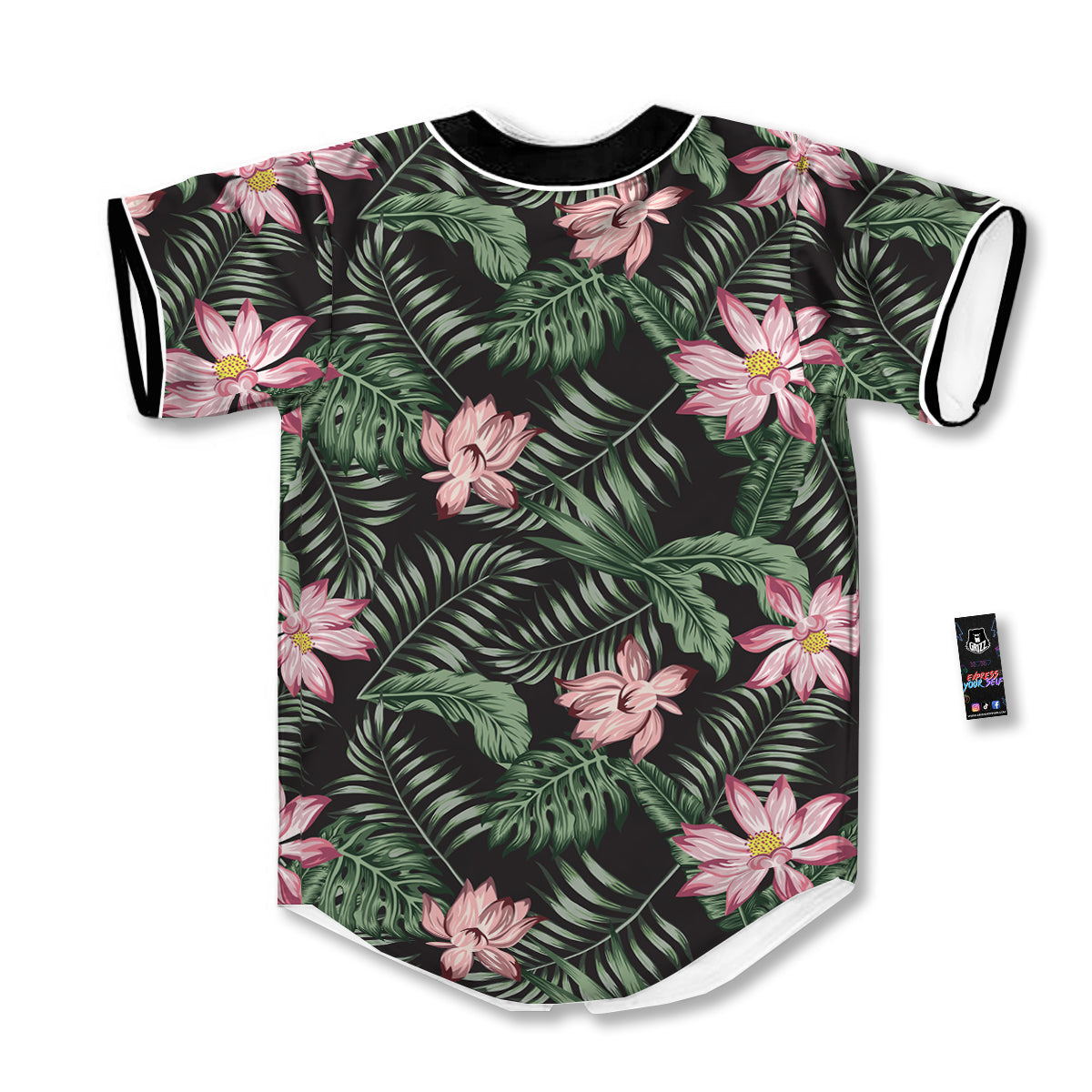 Lotus Tropical Print Pattern Baseball Jersey-grizzshop