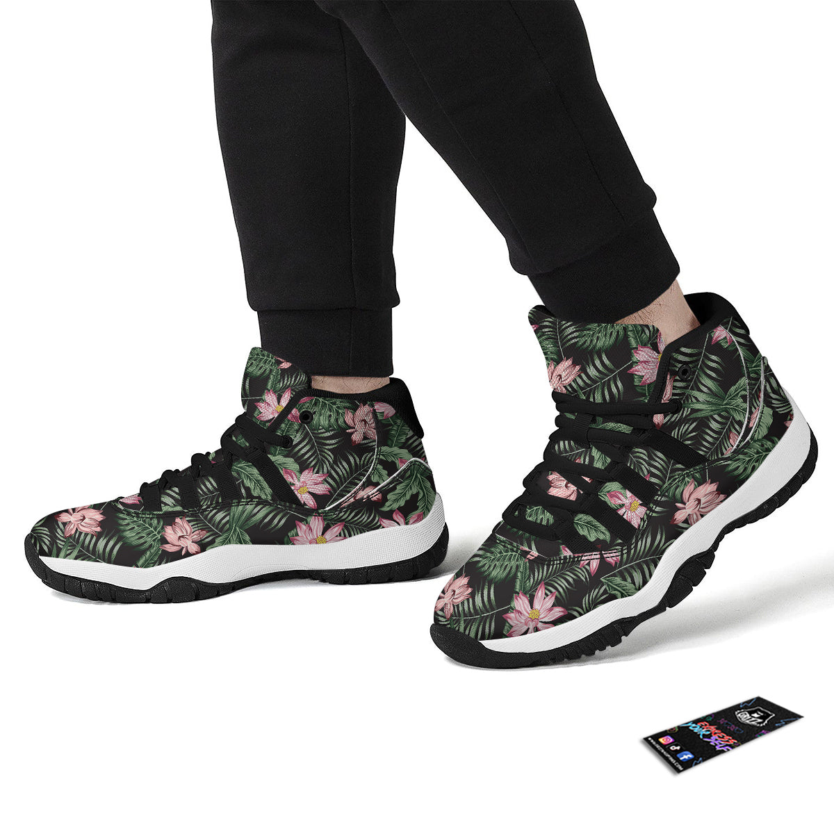Lotus Tropical Print Pattern Black Bball Shoes-grizzshop