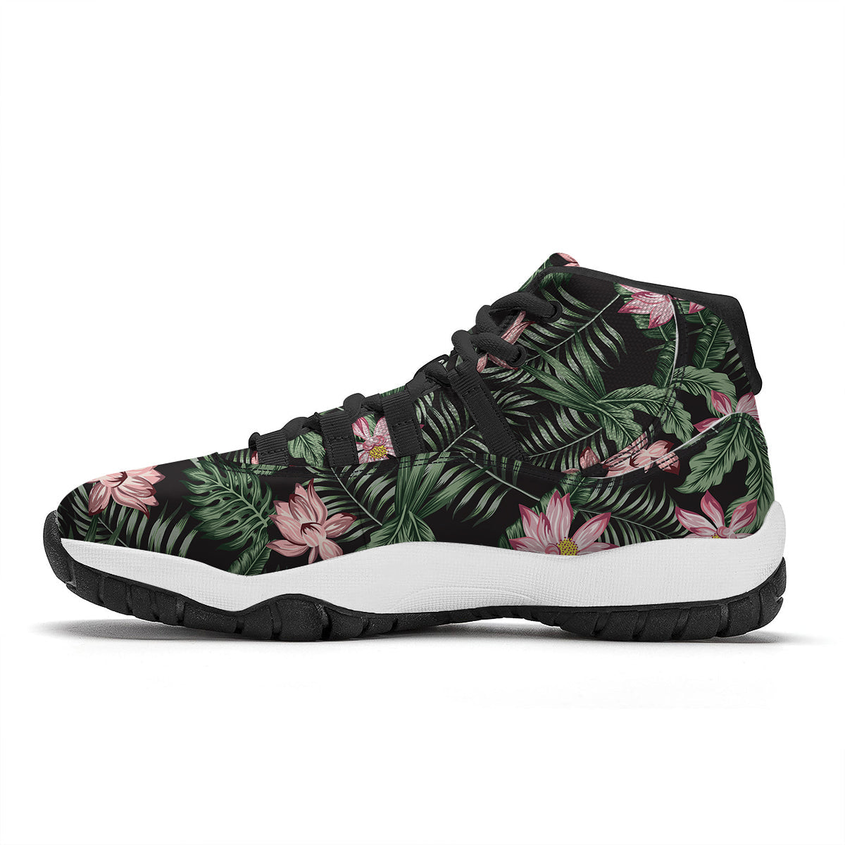 Lotus Tropical Print Pattern Black Bball Shoes-grizzshop