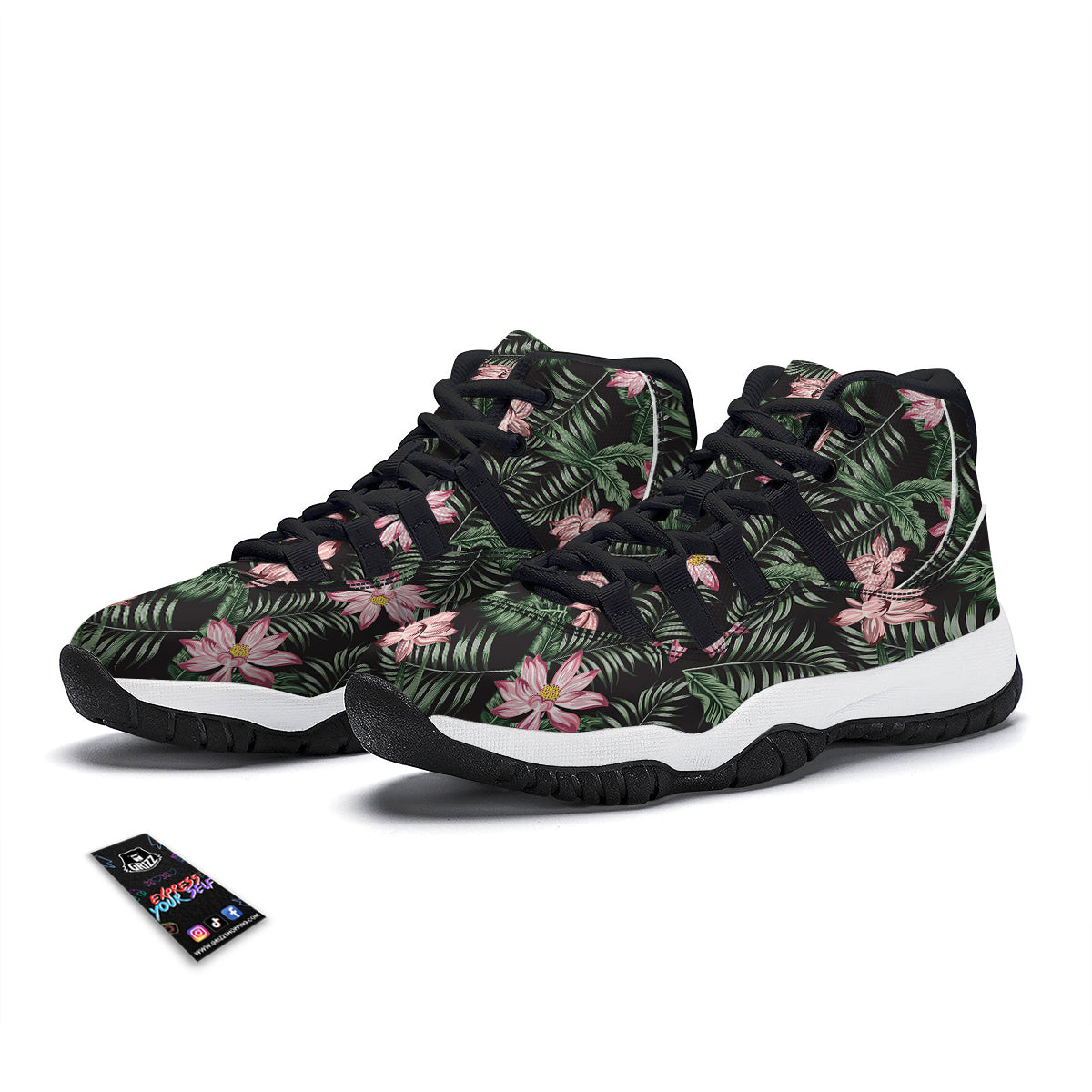 Lotus Tropical Print Pattern Black Bball Shoes-grizzshop