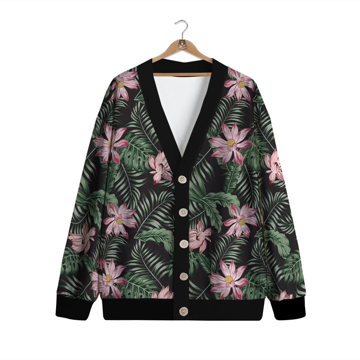 Lotus Tropical Print Pattern Cardigan-grizzshop