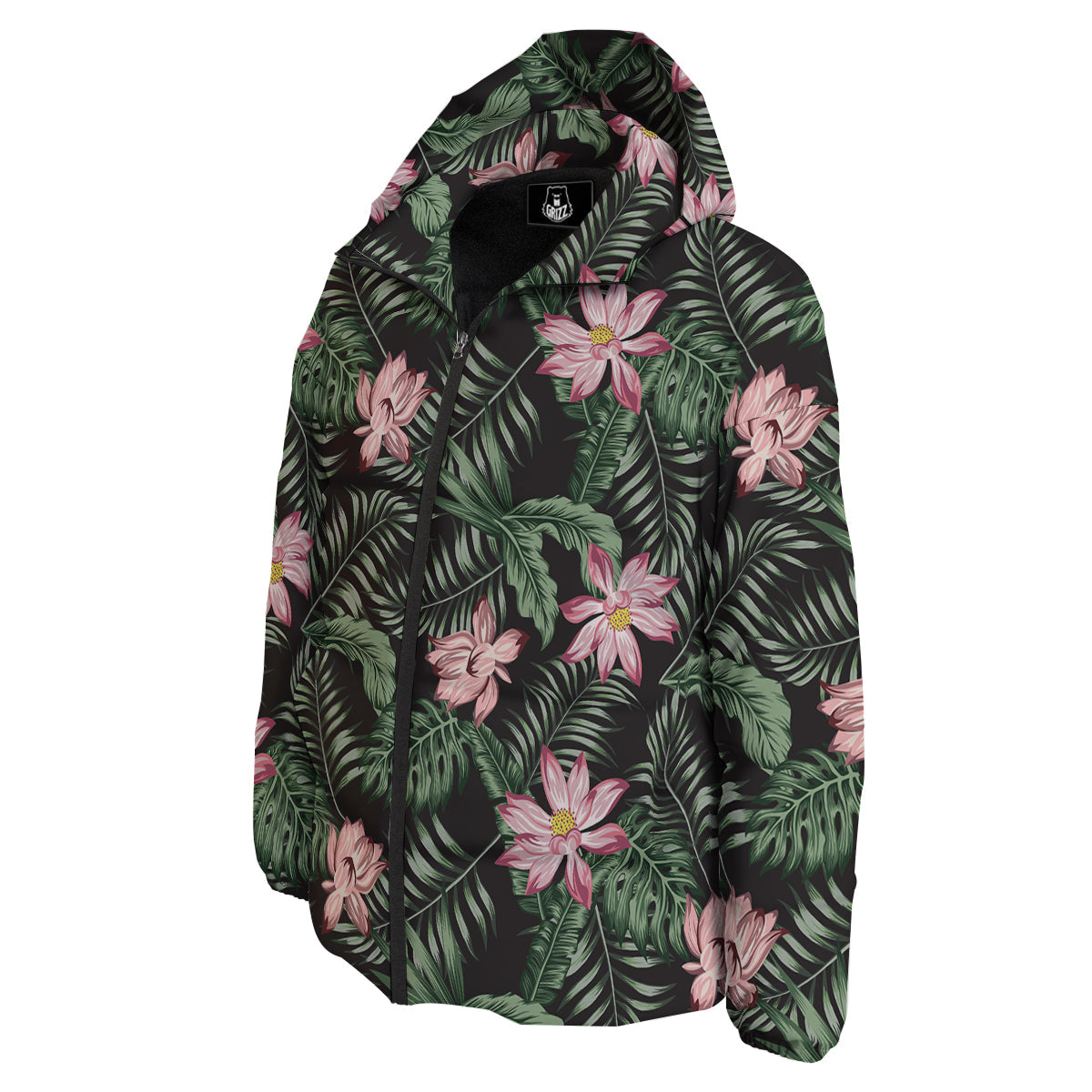 Lotus Tropical Print Pattern Down Jacket-grizzshop