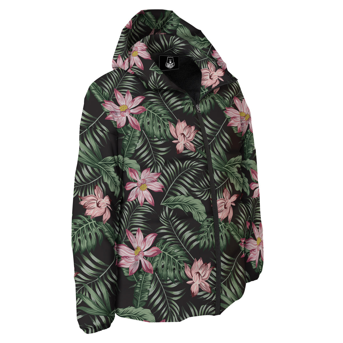 Lotus Tropical Print Pattern Down Jacket-grizzshop