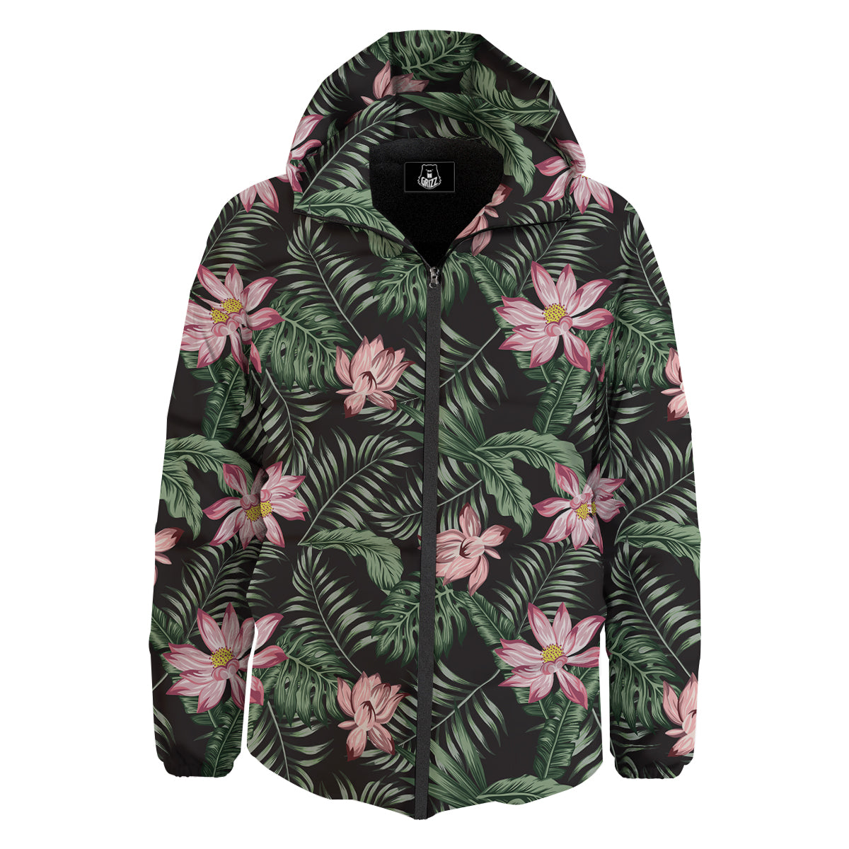 Lotus Tropical Print Pattern Down Jacket-grizzshop