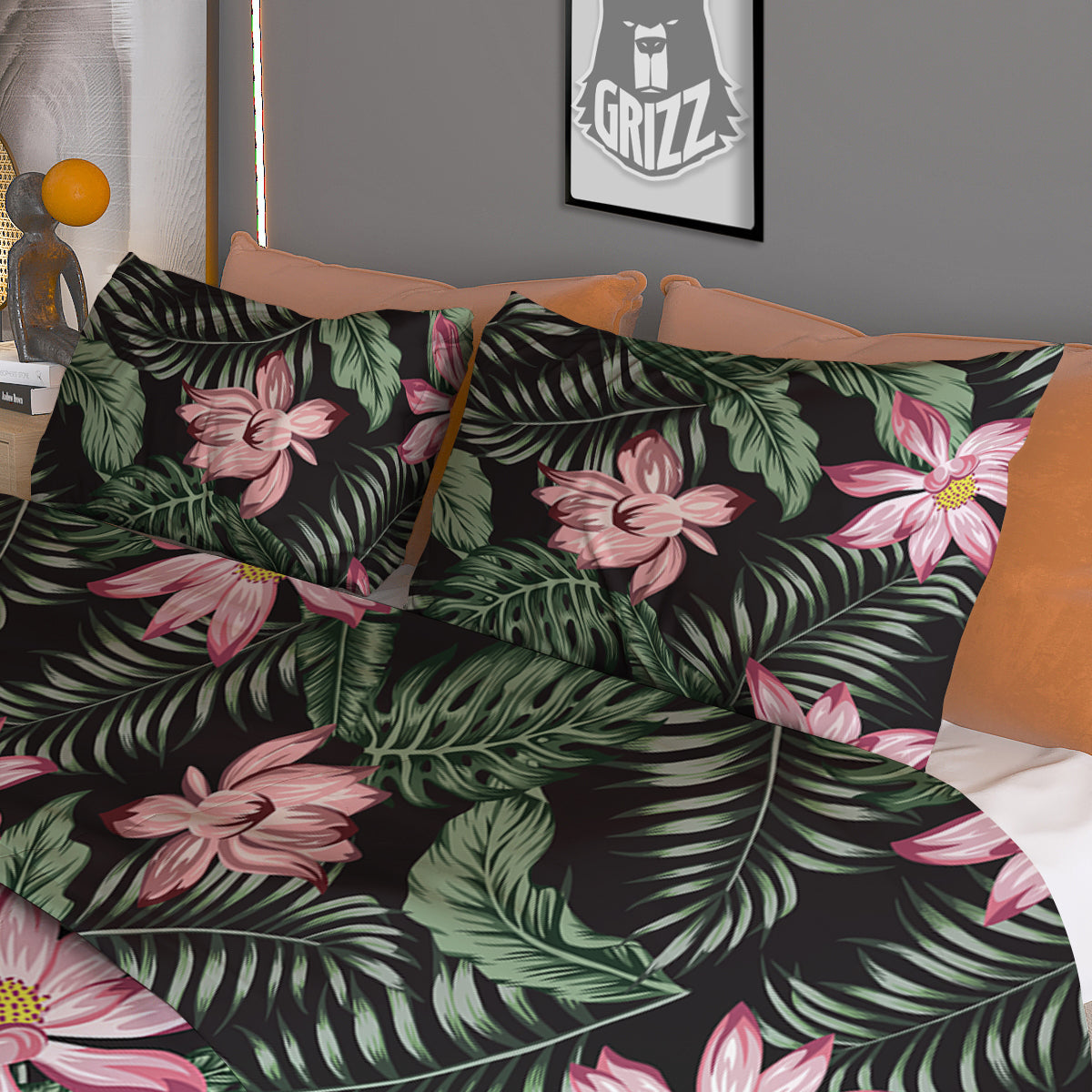 Lotus Tropical Print Pattern Duvet Cover Bedding Set