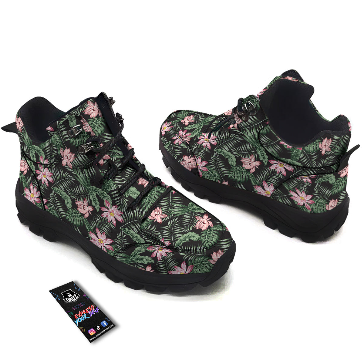 Lotus Tropical Print Pattern Hiking Shoes-grizzshop