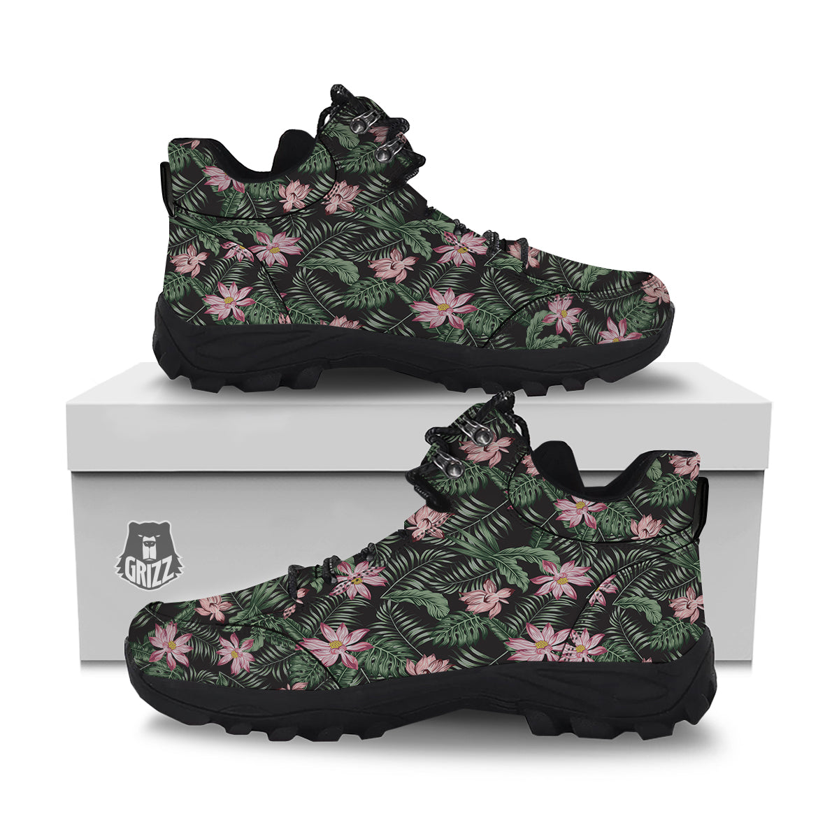 Lotus Tropical Print Pattern Hiking Shoes-grizzshop