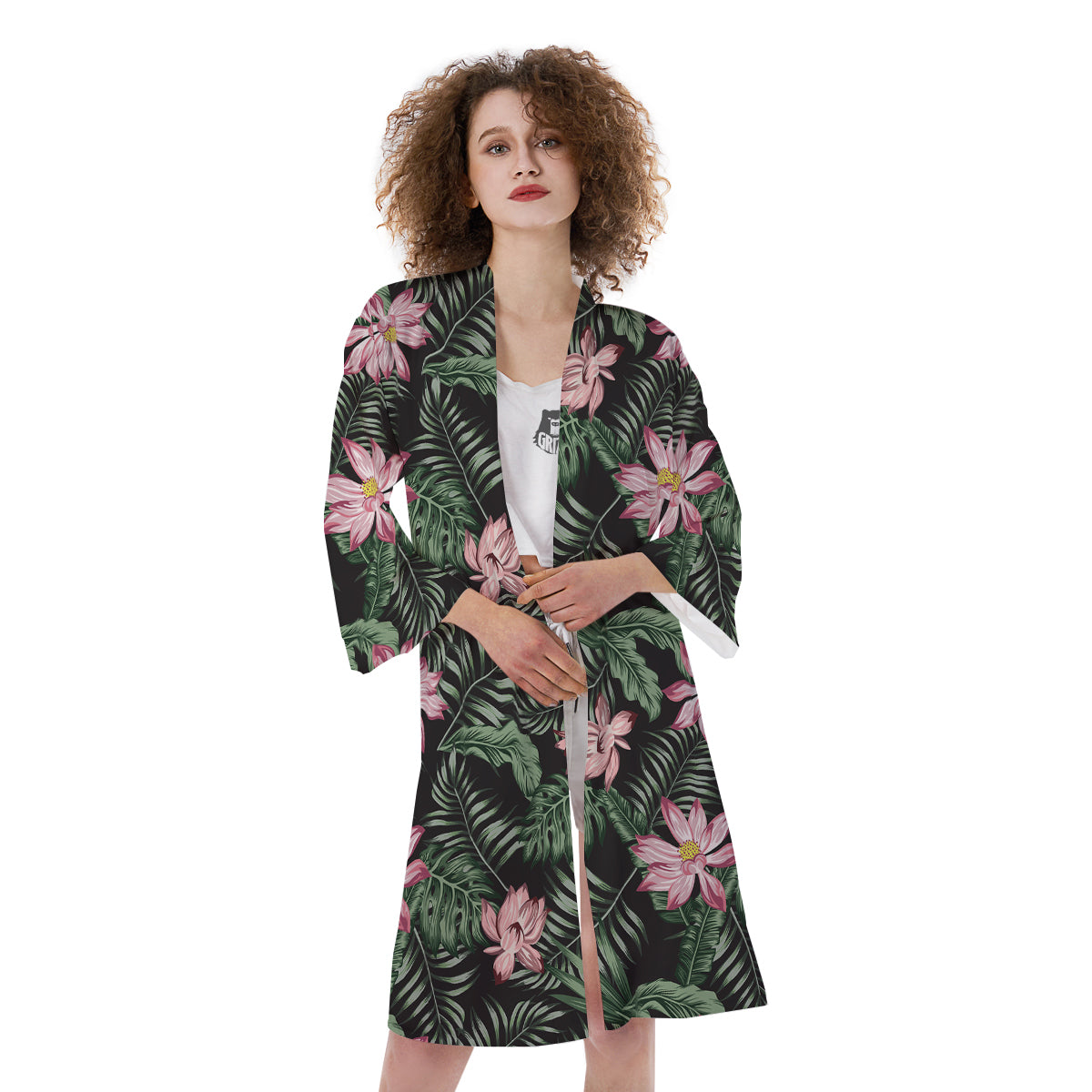 Lotus Tropical Print Pattern Kimono-grizzshop