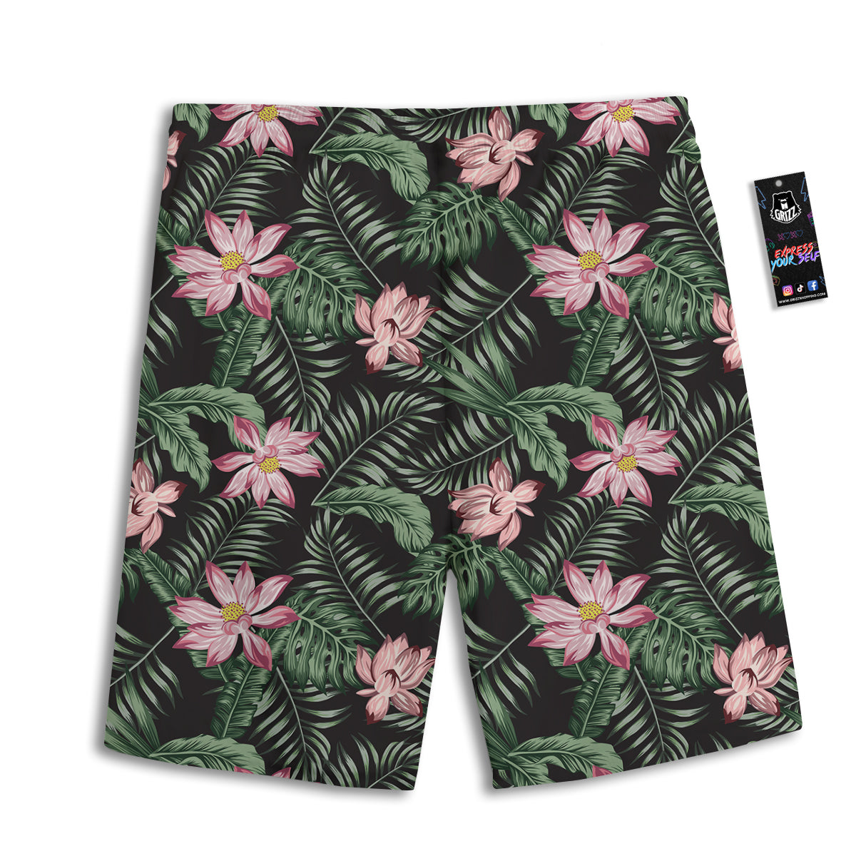 Lotus Tropical Print Pattern Men's Athletic Shorts