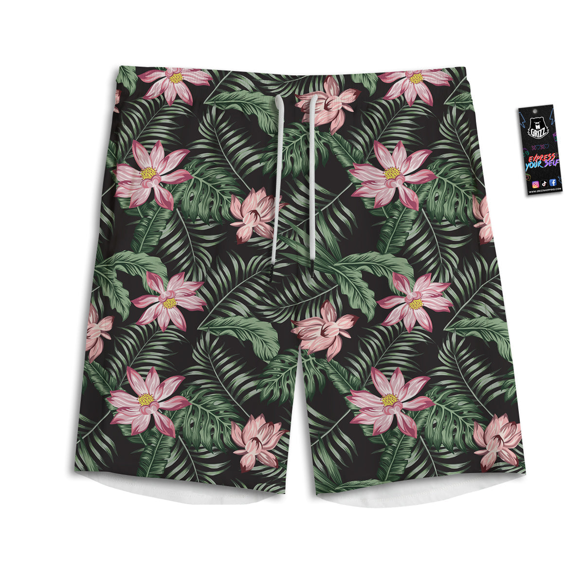 Lotus Tropical Print Pattern Men's Athletic Shorts