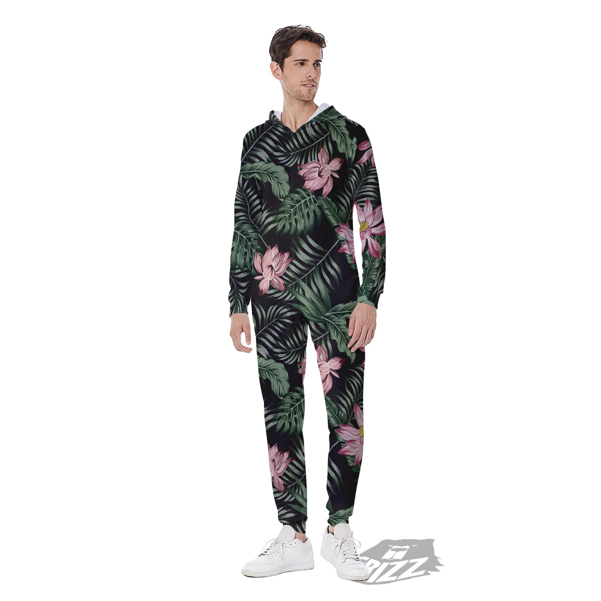 Lotus Tropical Print Pattern Men's Jumpsuit-grizzshop