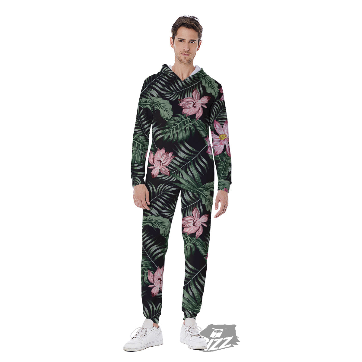 Lotus Tropical Print Pattern Men's Jumpsuit-grizzshop