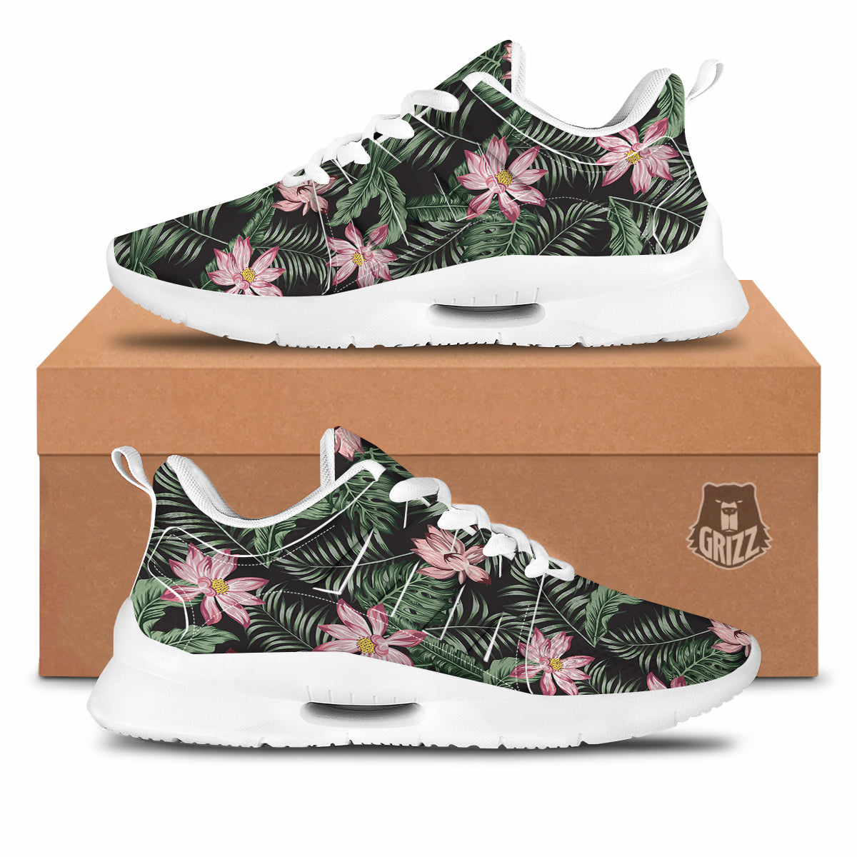 Lotus Tropical Print Pattern Tennis Shoes-grizzshop