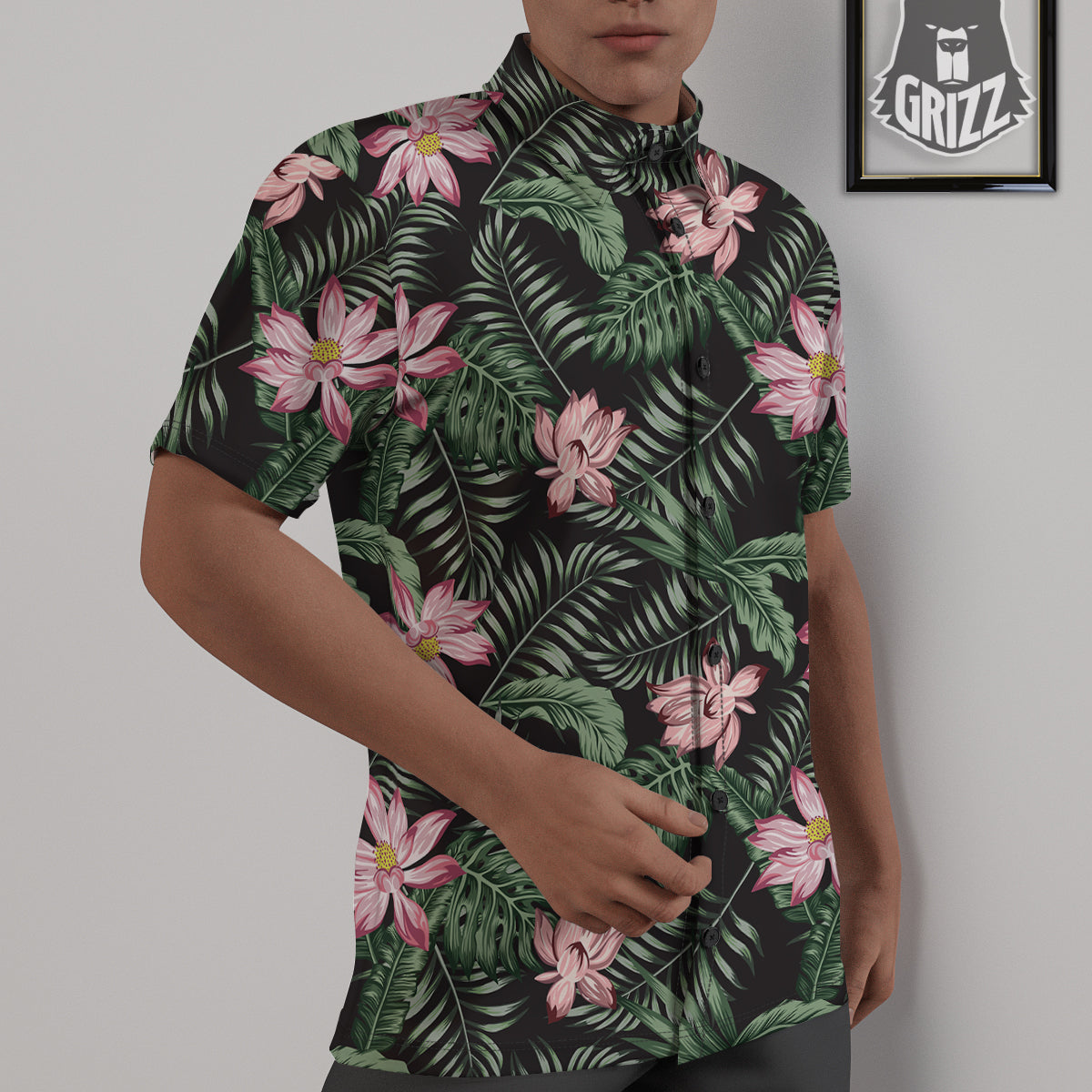 Lotus Tropical Print Pattern Untucked Shirts-grizzshop