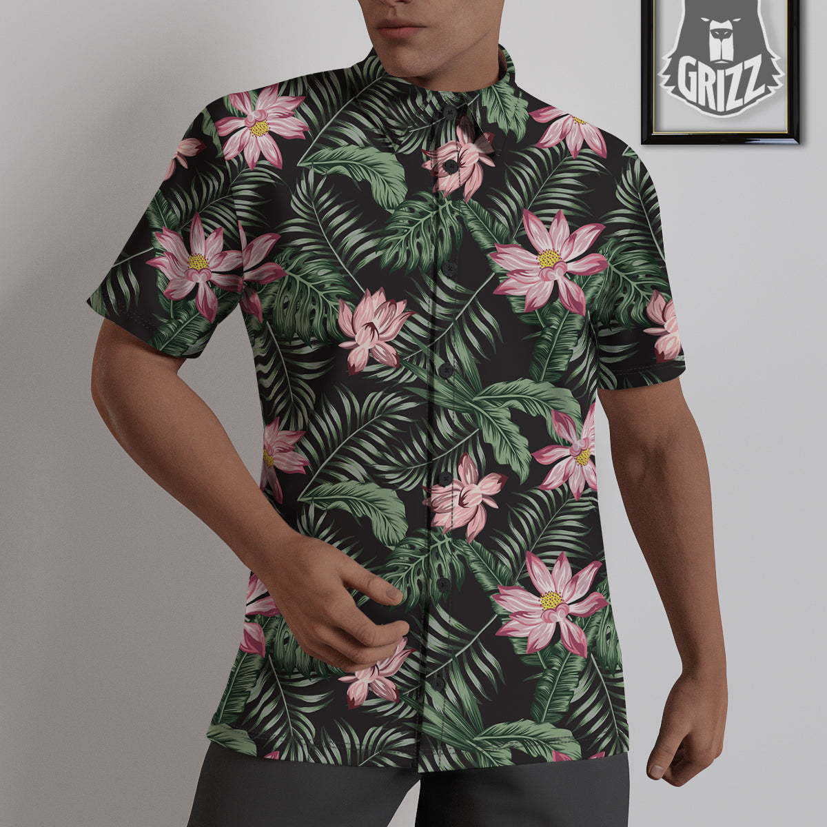 Lotus Tropical Print Pattern Untucked Shirts-grizzshop