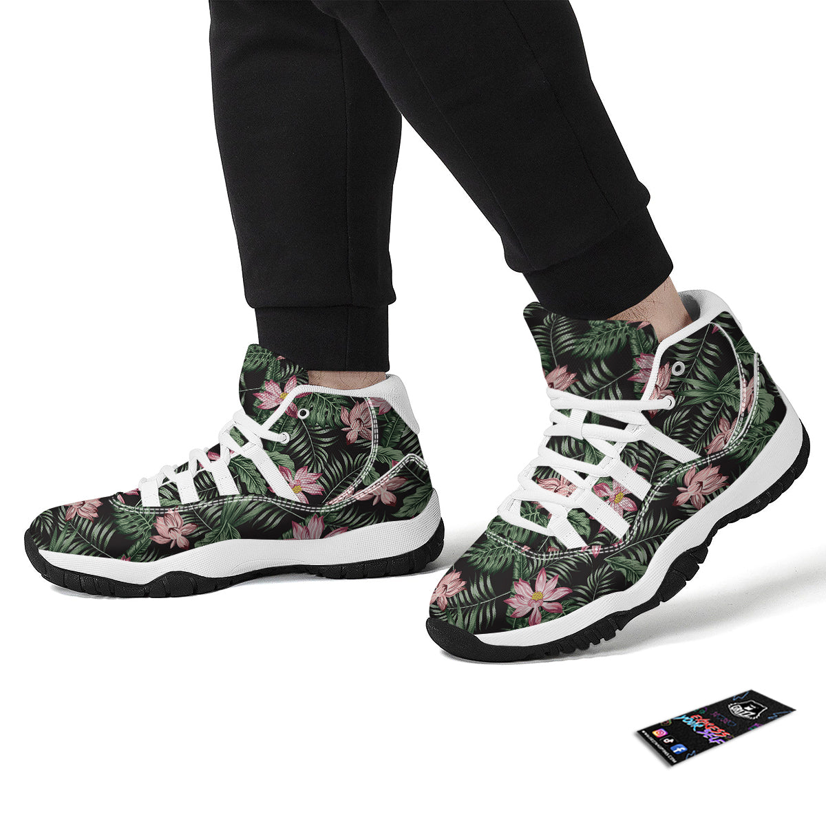 Lotus Tropical Print Pattern White Bball Shoes-grizzshop