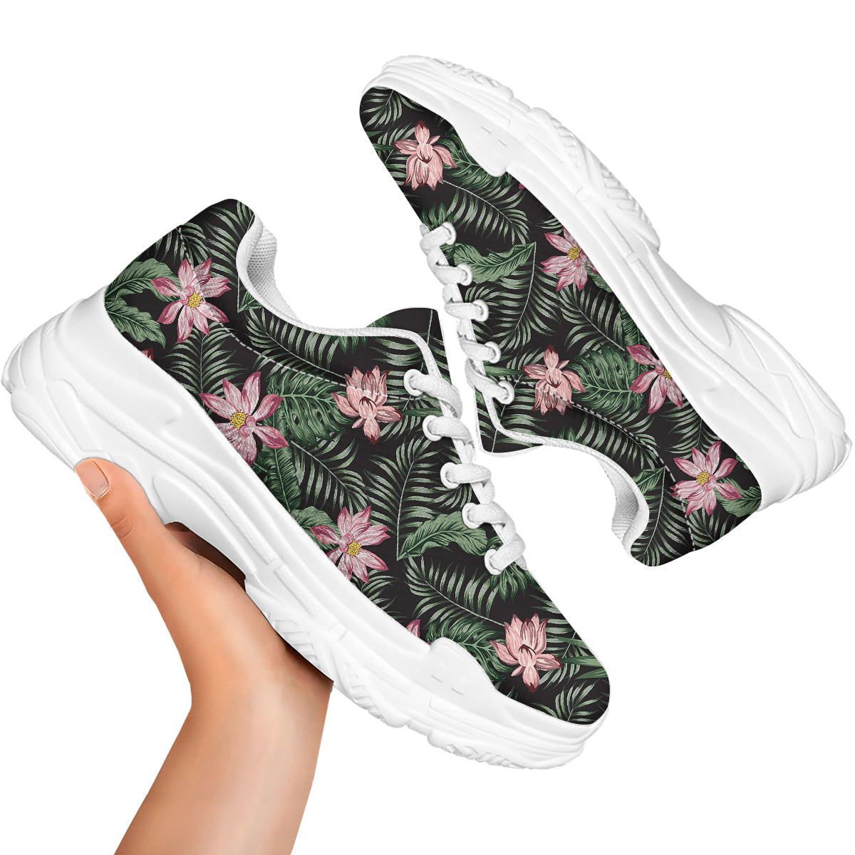 Lotus Tropical Print Pattern White Chunky Shoes-grizzshop