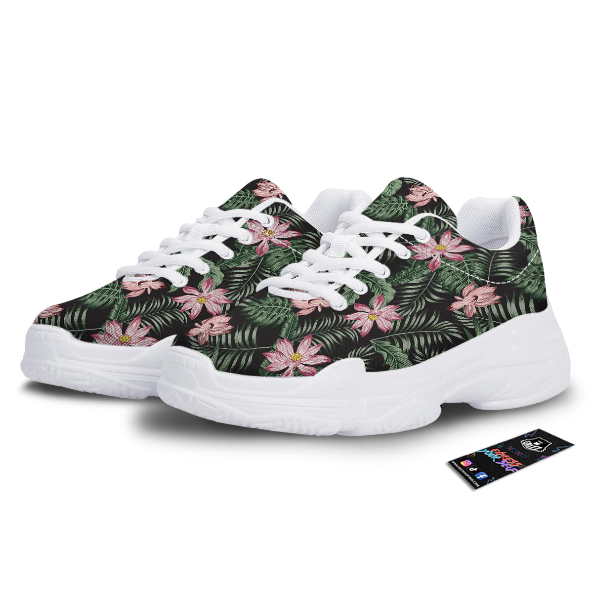 Lotus Tropical Print Pattern White Chunky Shoes-grizzshop
