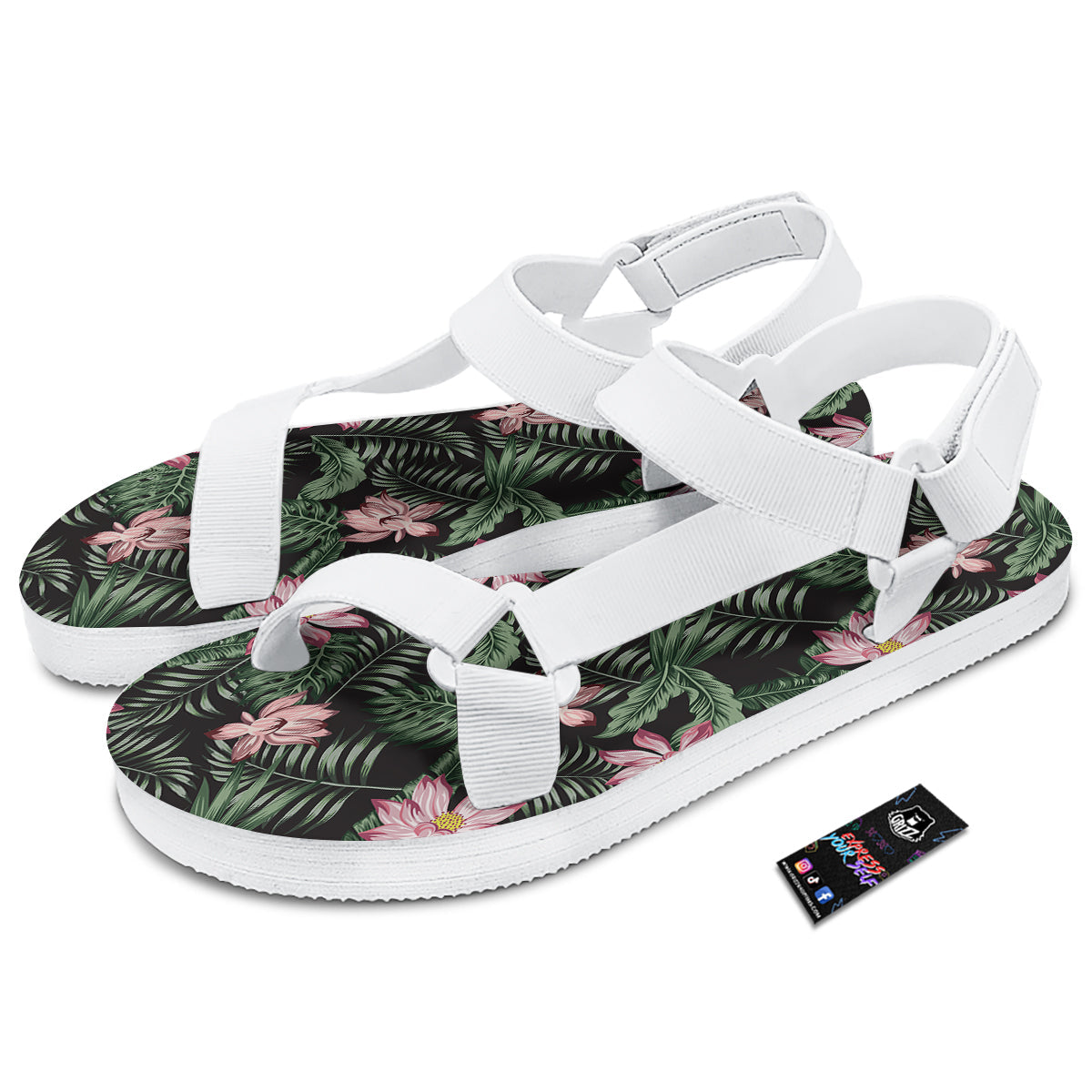 Lotus Tropical Print Pattern White Open Toe Sandals-grizzshop