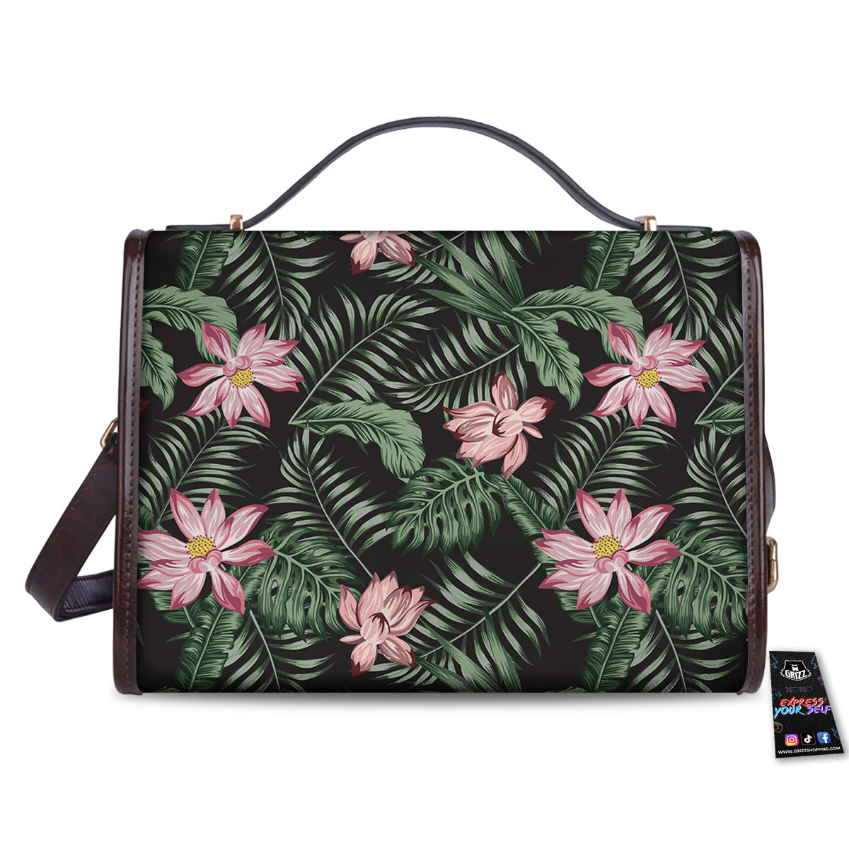 Lotus Tropical Print Pattern Women's Satchel Bag-grizzshop