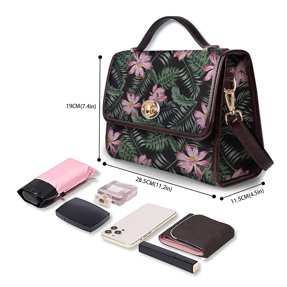 Lotus Tropical Print Pattern Women's Satchel Bag-grizzshop