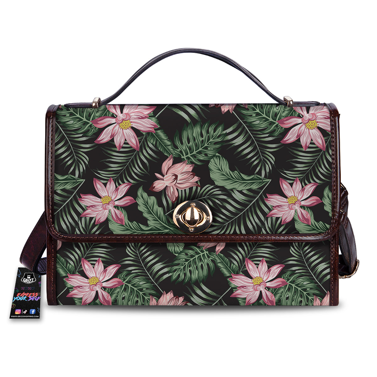 Lotus Tropical Print Pattern Women's Satchel Bag-grizzshop