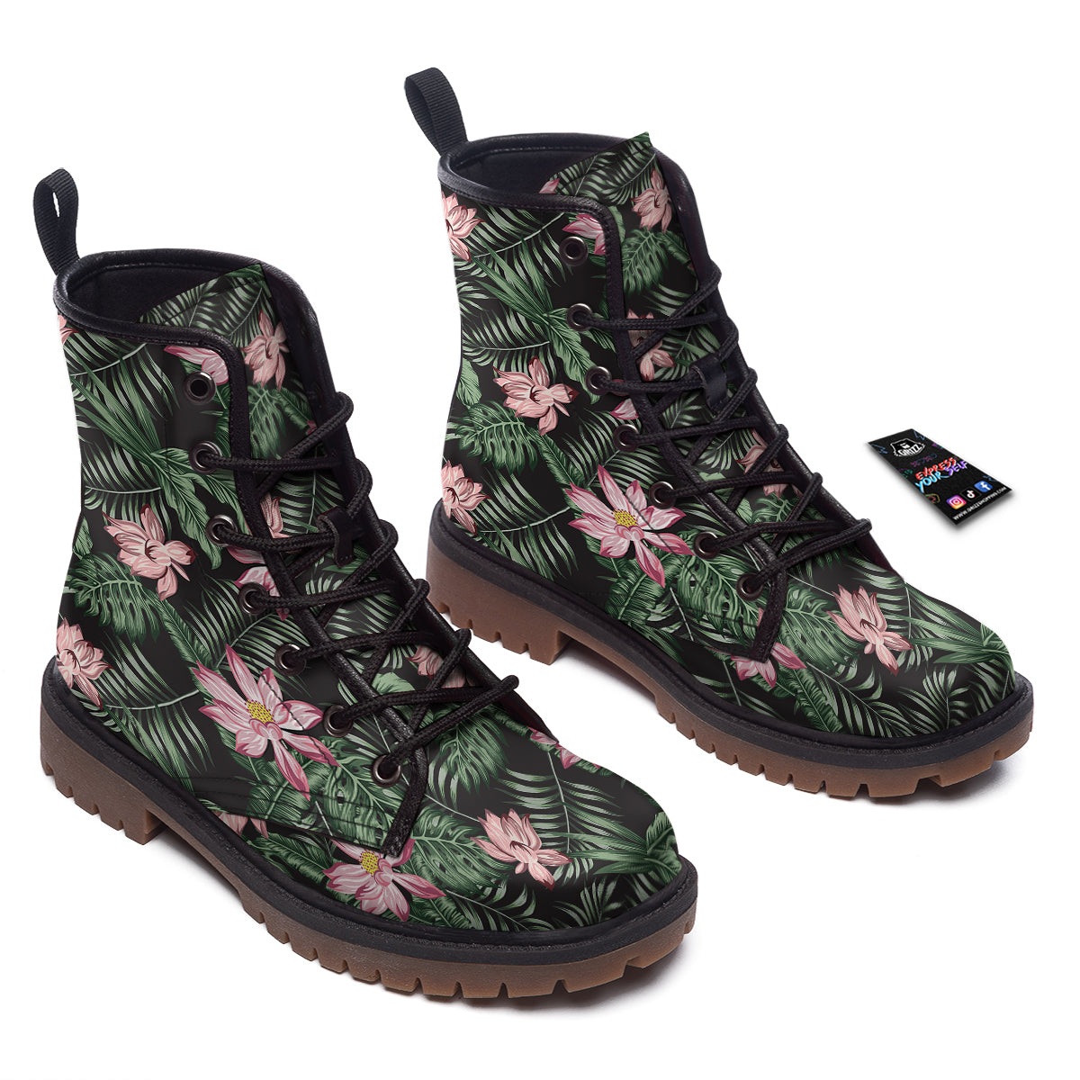 Lotus Tropical Print Pattern Work Boots-grizzshop