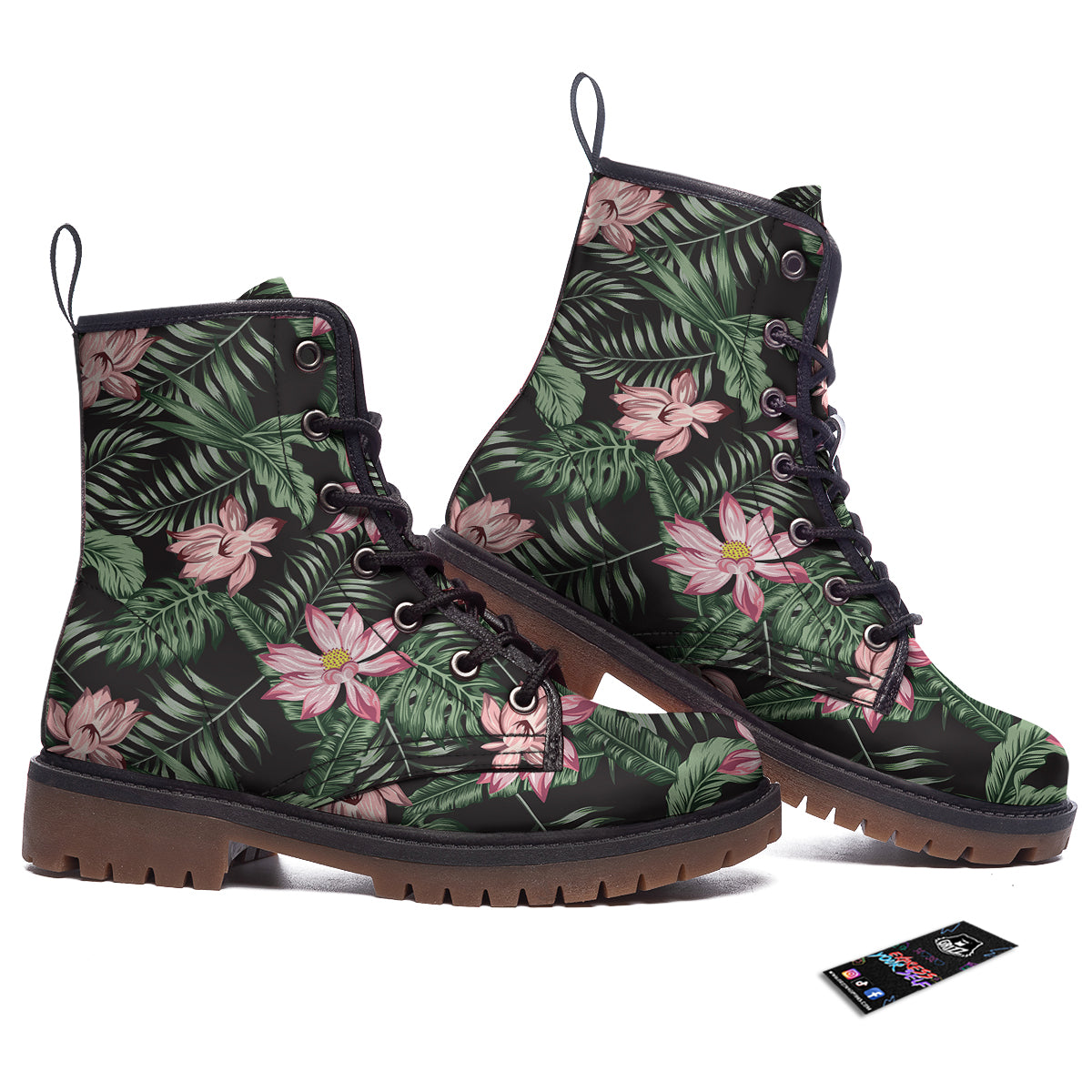 Lotus Tropical Print Pattern Work Boots-grizzshop