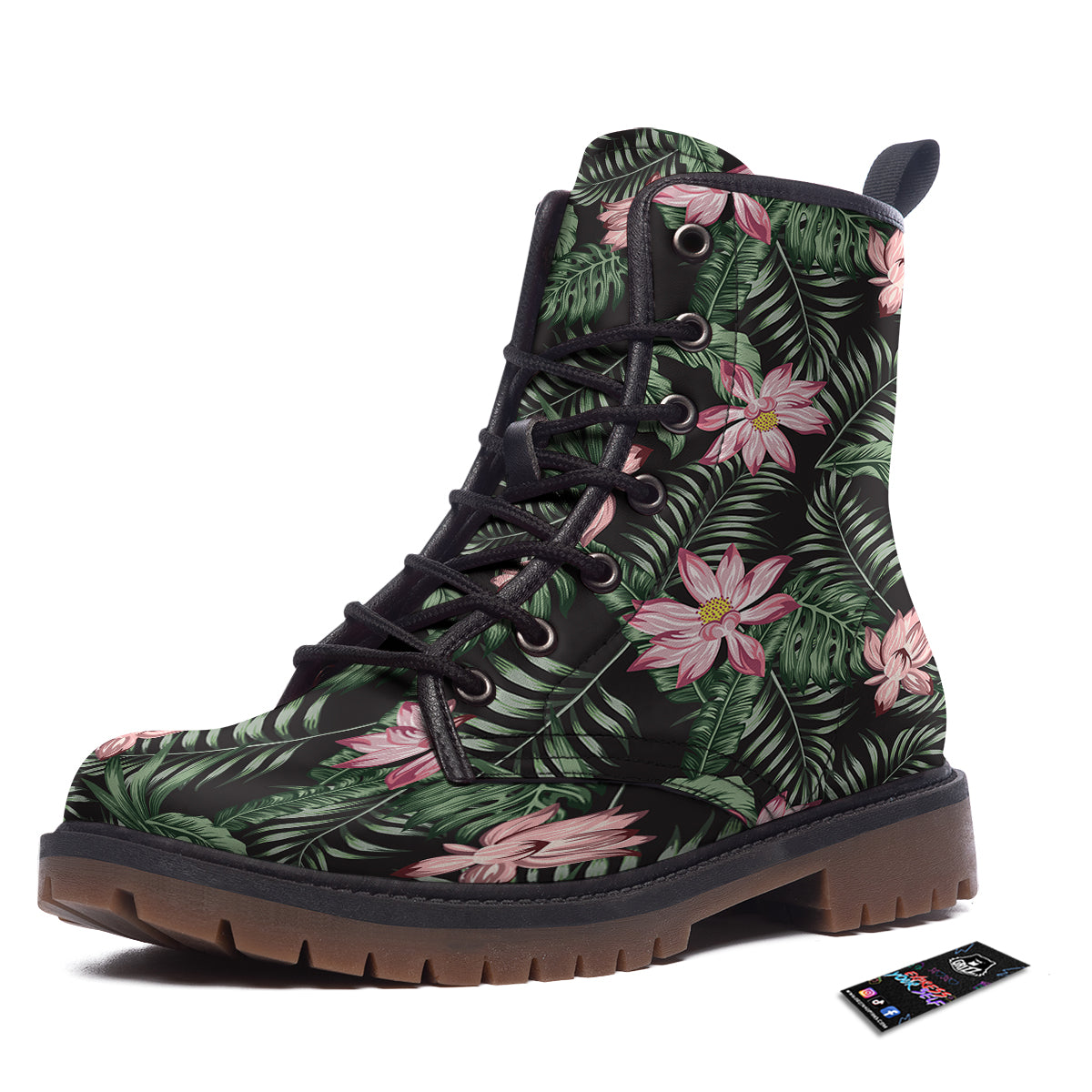 Lotus Tropical Print Pattern Work Boots-grizzshop