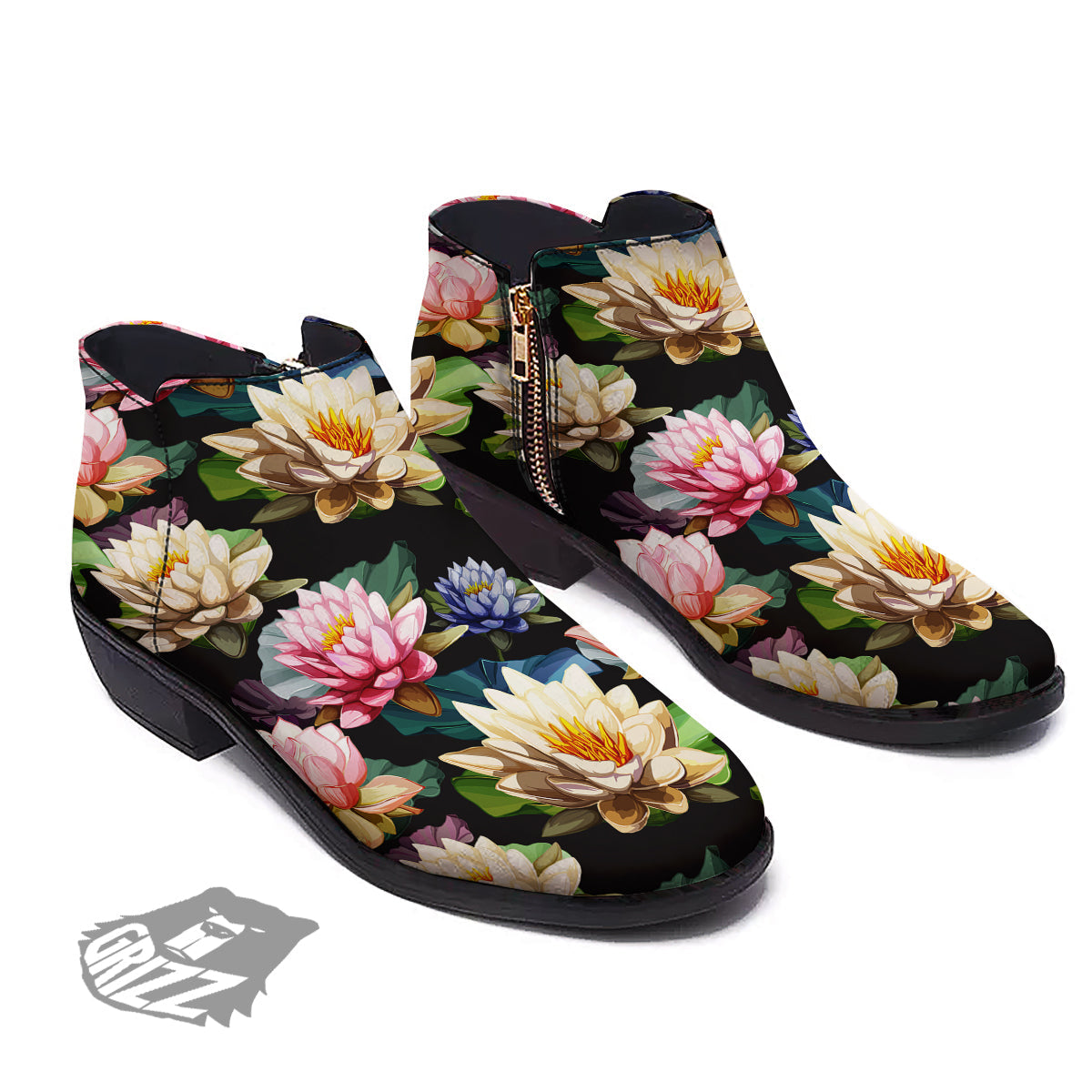 Lotus Vintage Print Pattern Ankle Boots-grizzshop