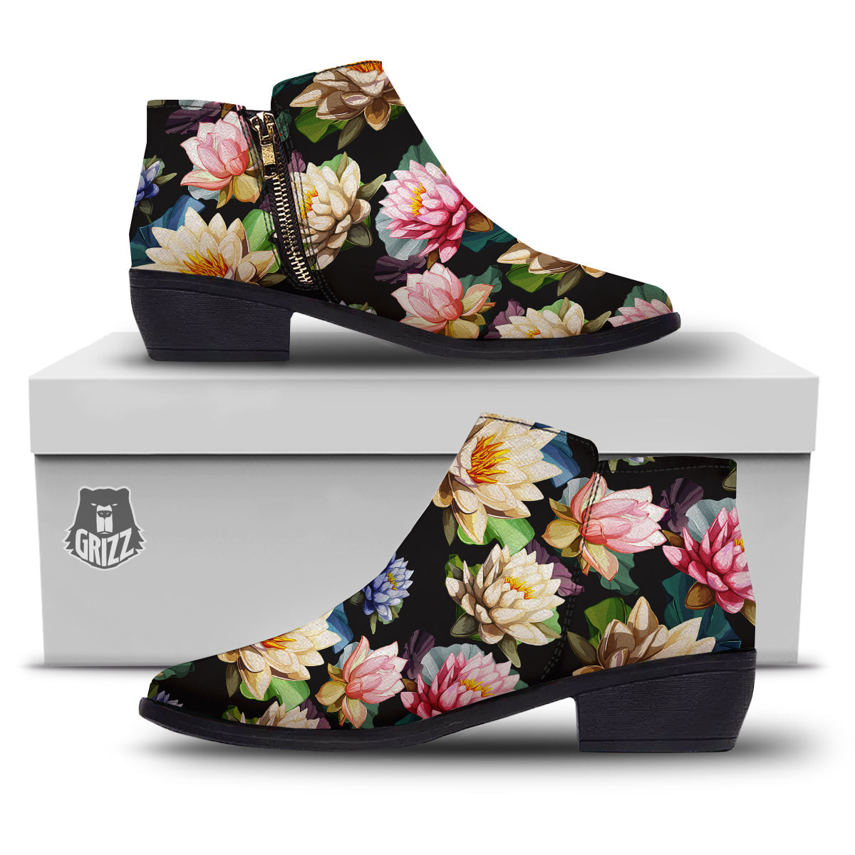 Lotus Vintage Print Pattern Ankle Boots-grizzshop