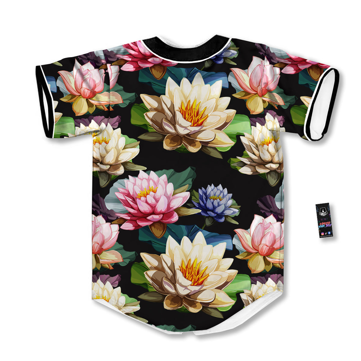 Lotus Vintage Print Pattern Baseball Jersey-grizzshop
