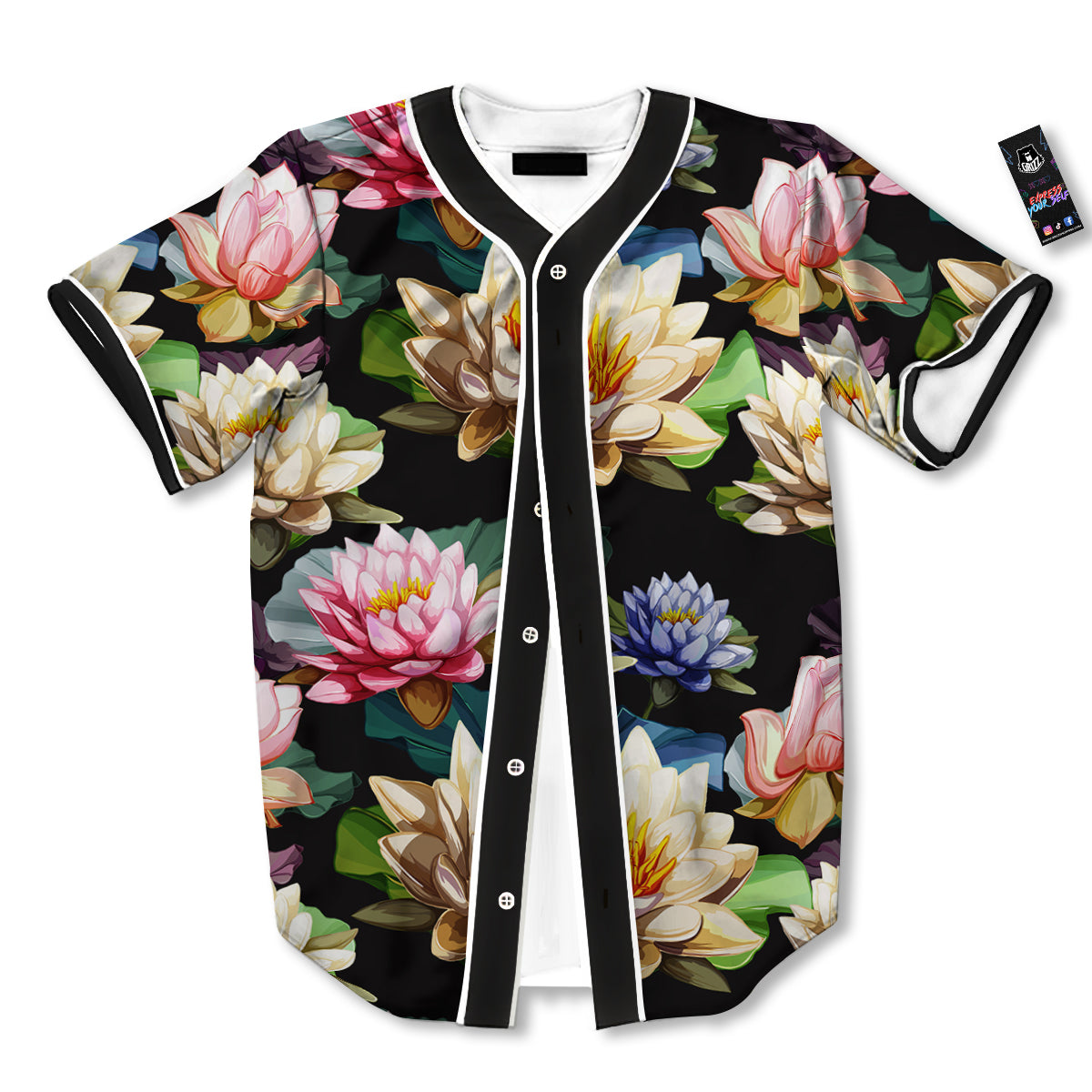 Lotus Vintage Print Pattern Baseball Jersey-grizzshop