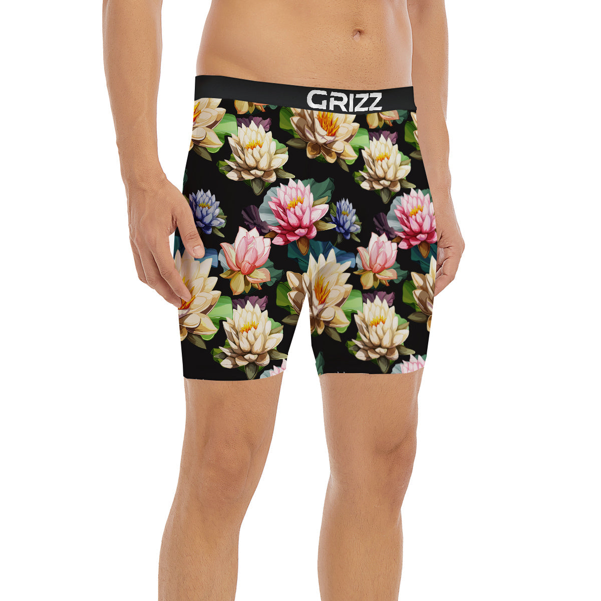 Lotus Vintage Print Pattern Boxer Briefs-grizzshop