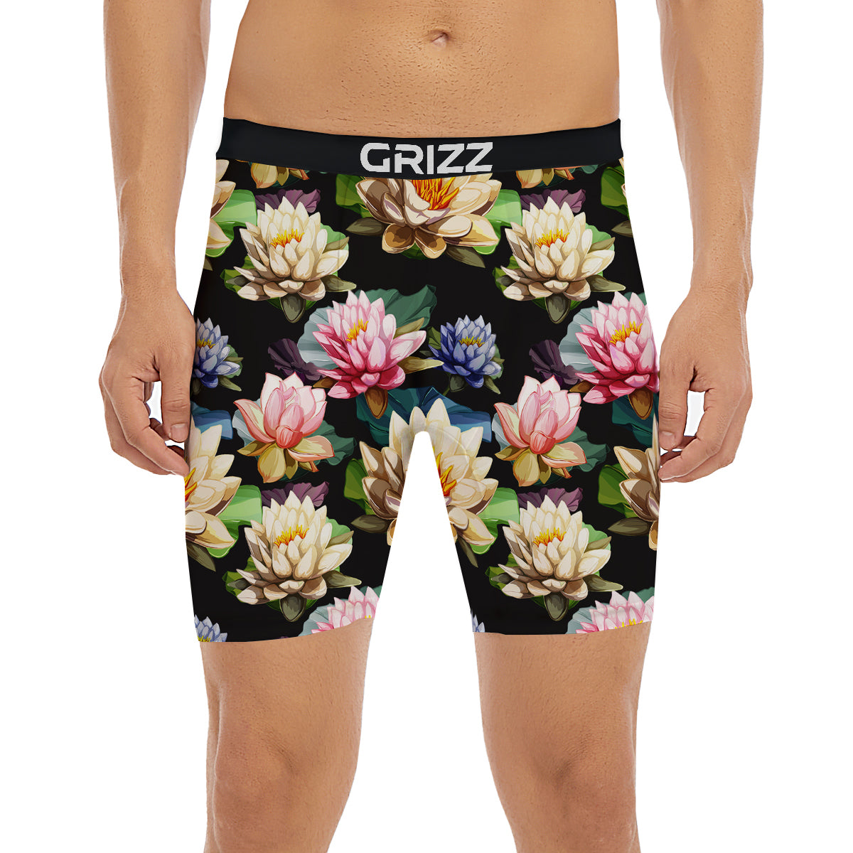 Lotus Vintage Print Pattern Boxer Briefs-grizzshop