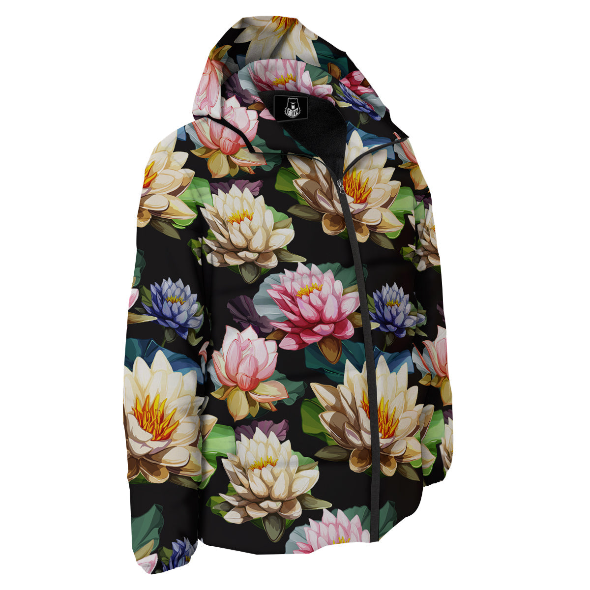 Lotus Vintage Print Pattern Down Jacket-grizzshop